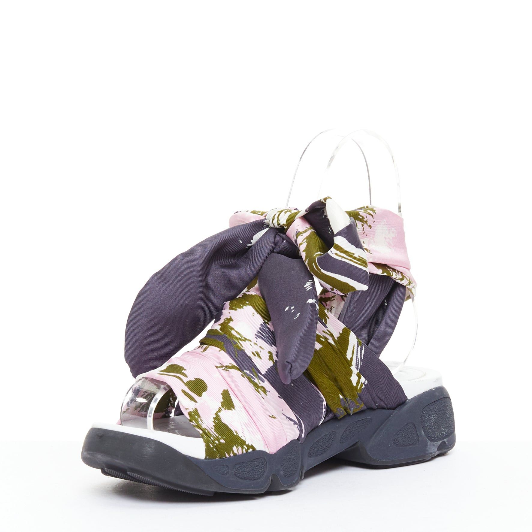Dior CHRISTIAN DIOR Raf Simons 2015 Brooklyn pink green scarf gladiator sandals EU38 Size US 8 / IT 38 - 4 Thumbnail