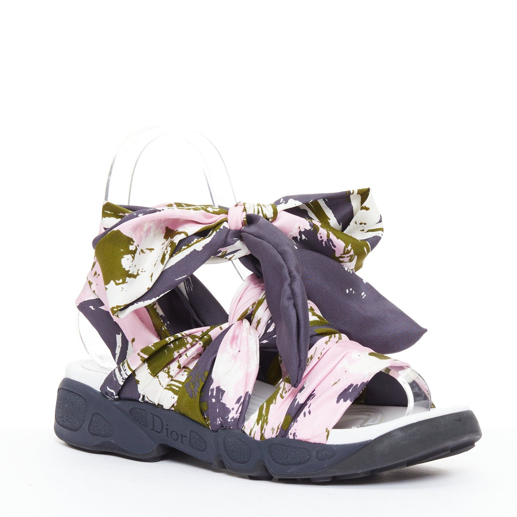Dior CHRISTIAN DIOR Raf Simons 2015 Brooklyn pink green scarf gladiator sandals EU38 Size US 8 / IT 38 - 2 Thumbnail
