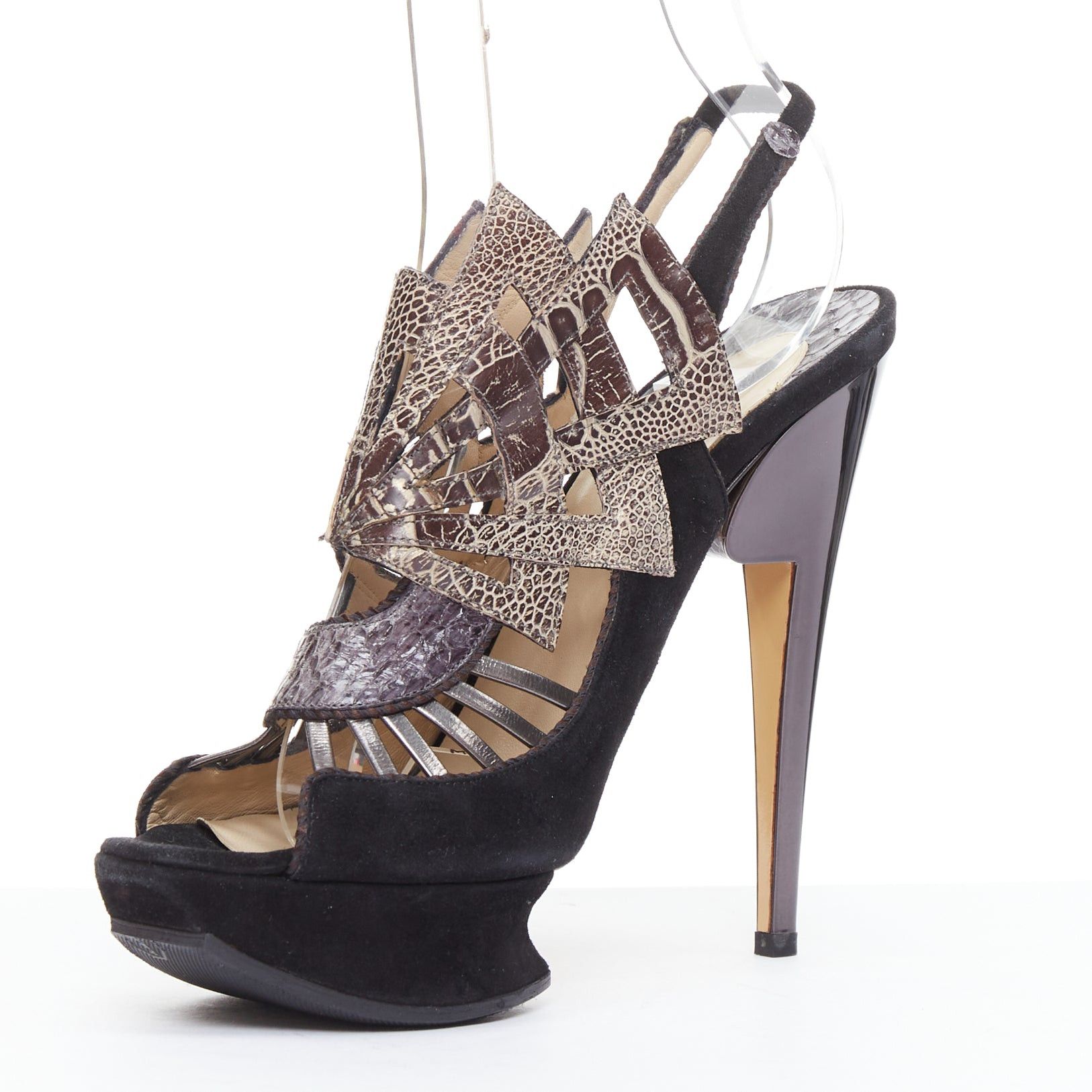 Nicholas Kirkwood NICHOLAS KIRKWOOD brown black scaled leather platform sandals EU37.5 Size US 7.5 / IT 37.5 - 4 Thumbnail