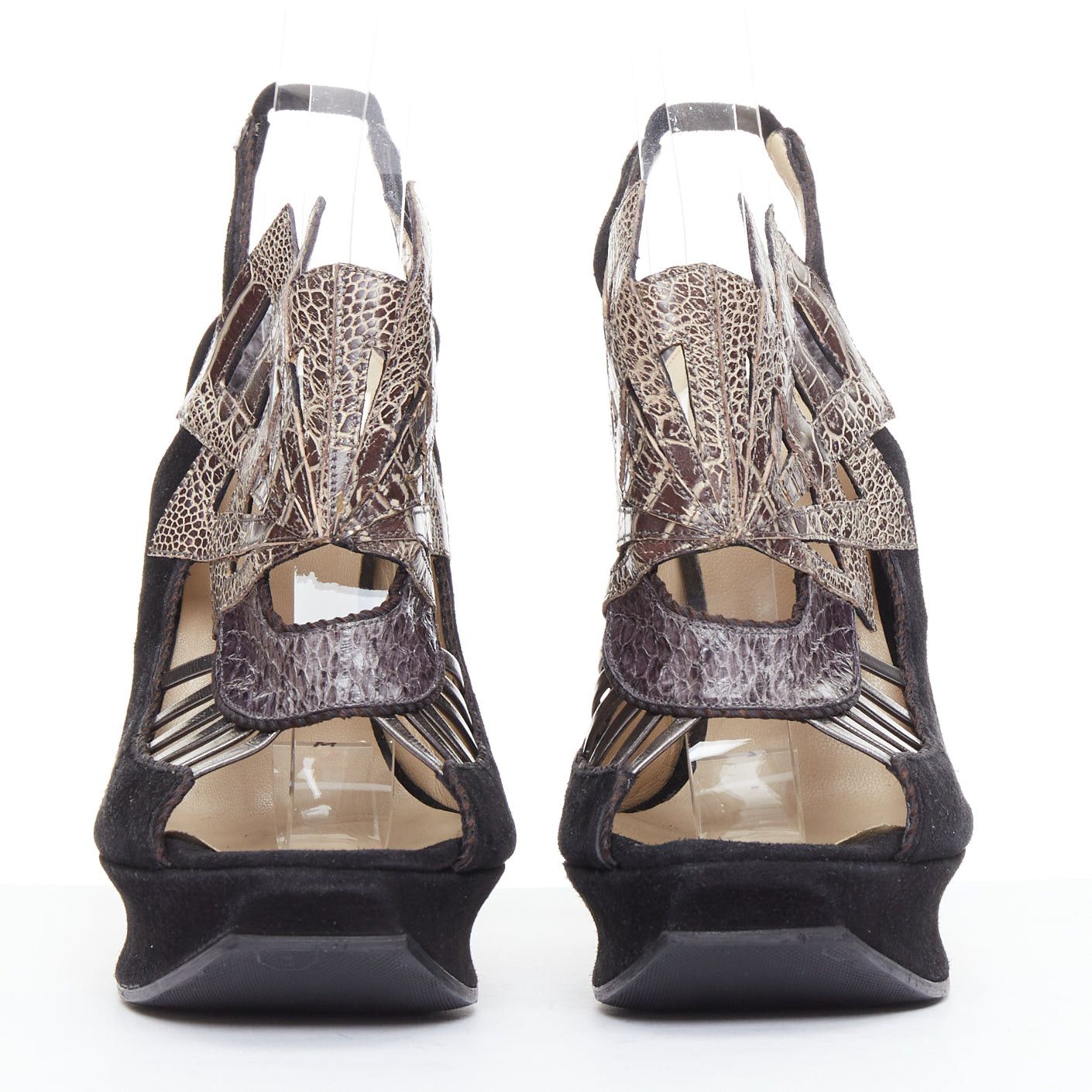 Nicholas Kirkwood NICHOLAS KIRKWOOD brown black scaled leather platform sandals EU37.5 Size US 7.5 / IT 37.5 - 3 Thumbnail