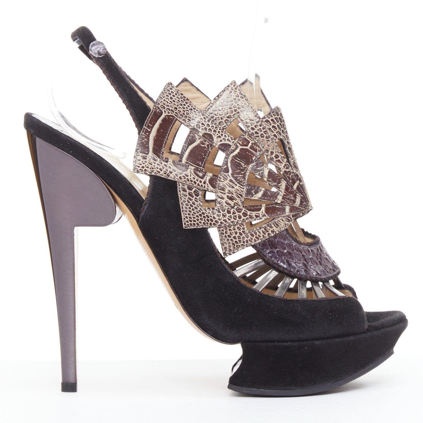 Nicholas Kirkwood NICHOLAS KIRKWOOD brown black scaled leather platform sandals EU37.5 Size US 7.5 / IT 37.5 - 2 Thumbnail
