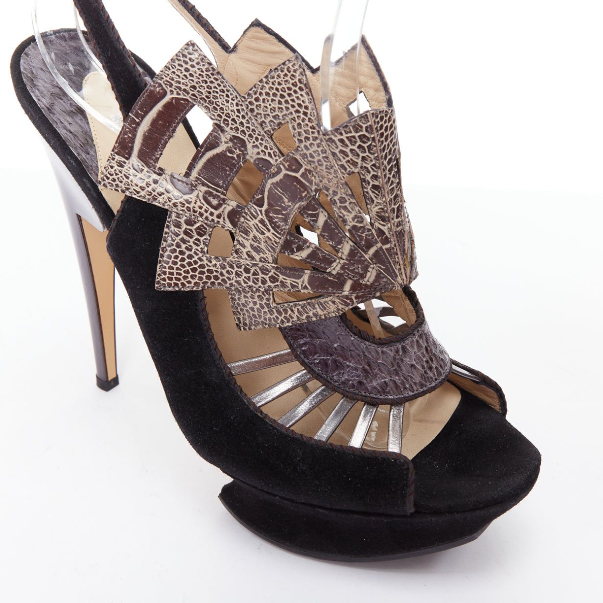 Nicholas Kirkwood NICHOLAS KIRKWOOD brown black scaled leather platform sandals EU37.5 Size US 7.5 / IT 37.5 - 7 Thumbnail