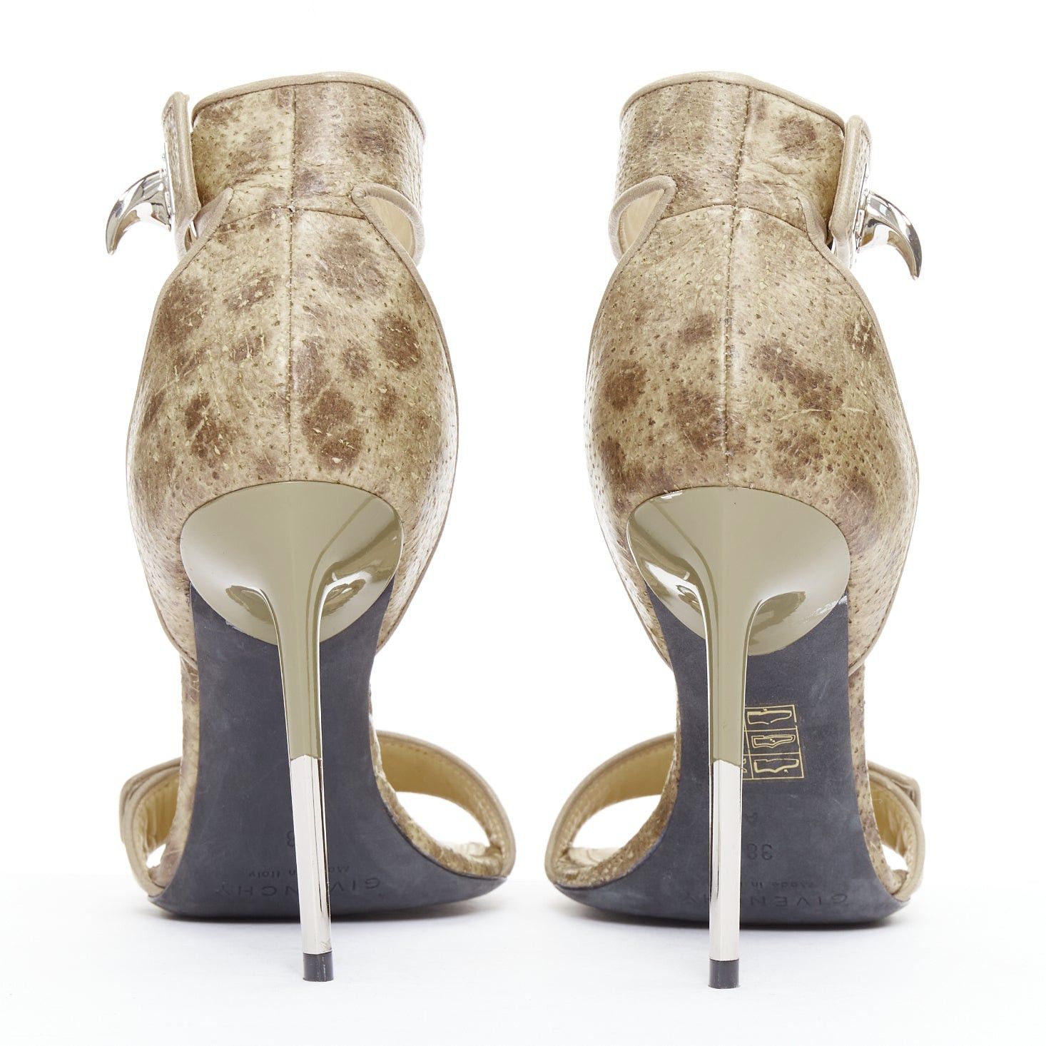 Givenchy GIVENCHY Riccardo Tisci khaki leather silver sharktooth turnlock sandals EU38 Size US 8 / IT 38 - 5 Thumbnail