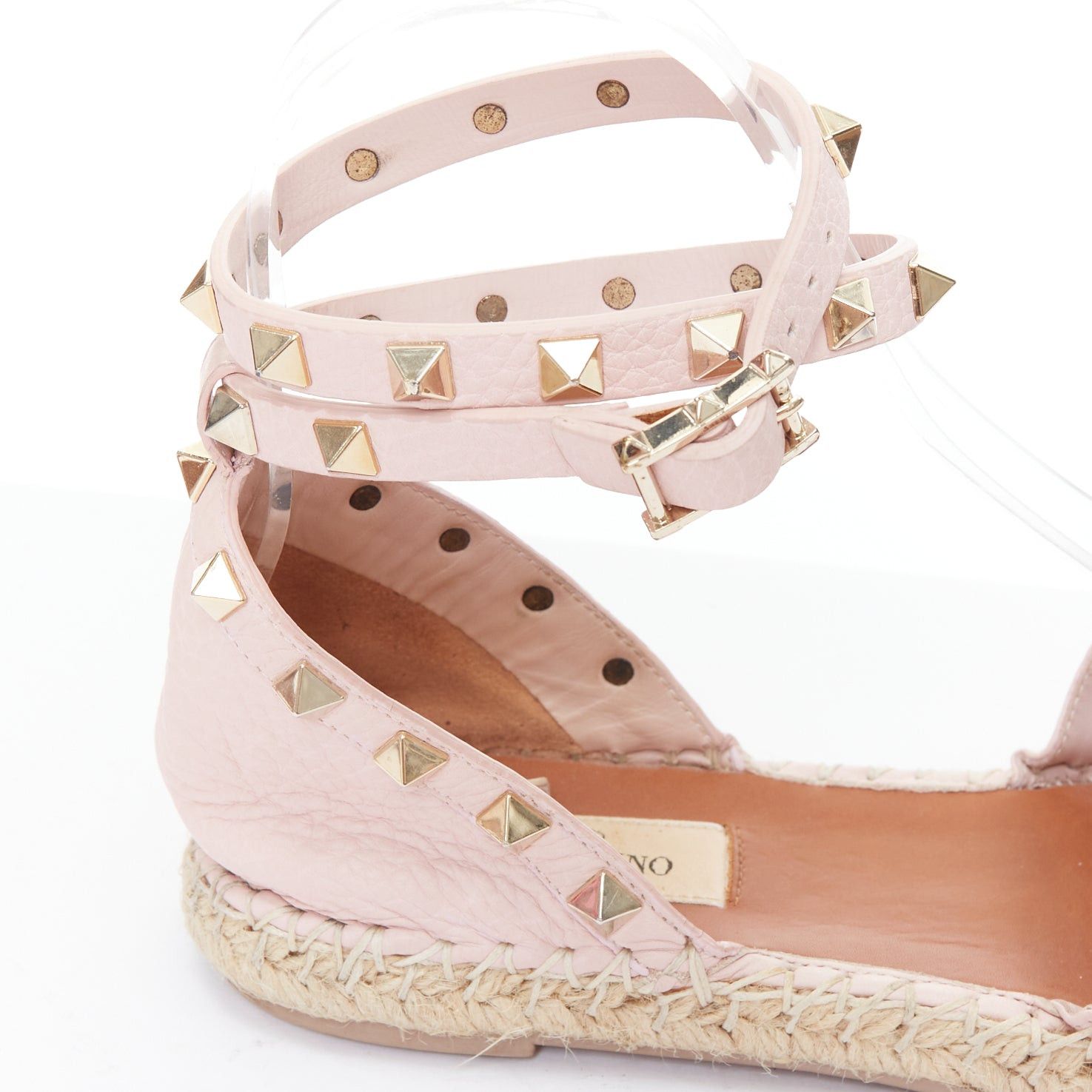 Valentino VALENTINO Rockstud pink leather gold studs espadrille sandals EU37 Size US 7 / IT 37 - 8 Thumbnail