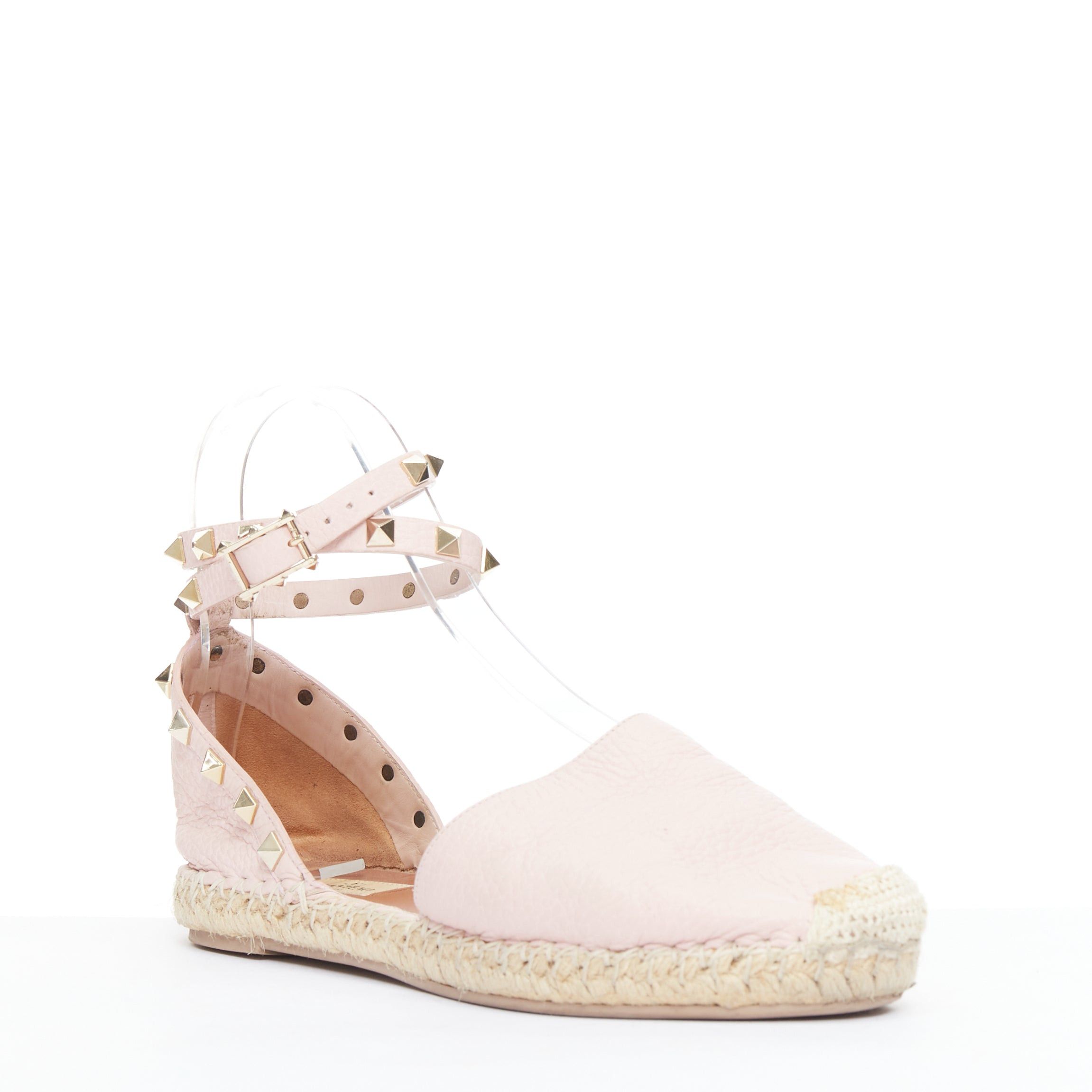 Valentino VALENTINO Rockstud pink leather gold studs espadrille sandals EU37 Size US 7 / IT 37 - 2 Thumbnail