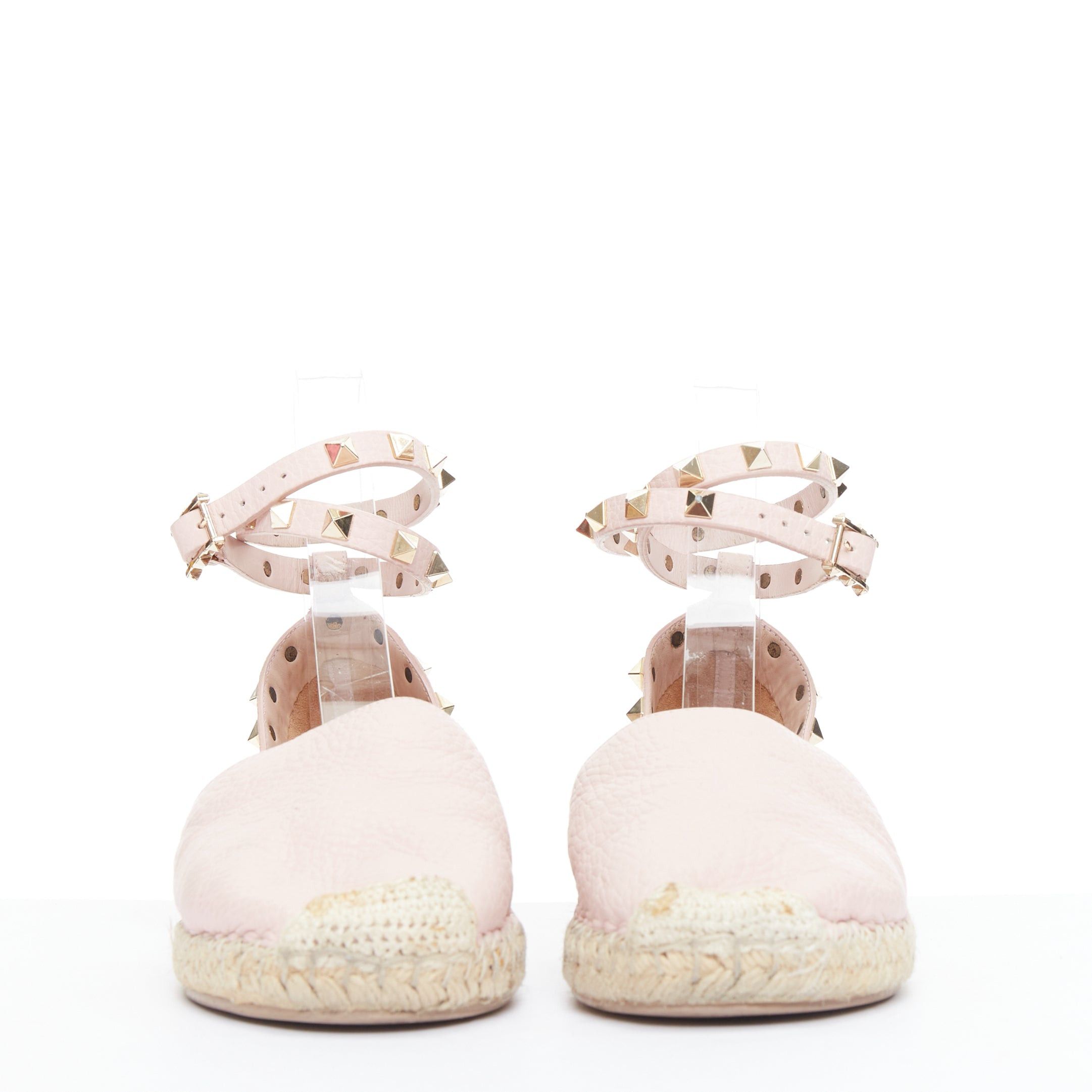 Valentino VALENTINO Rockstud pink leather gold studs espadrille sandals EU37 Size US 7 / IT 37 - 3 Thumbnail