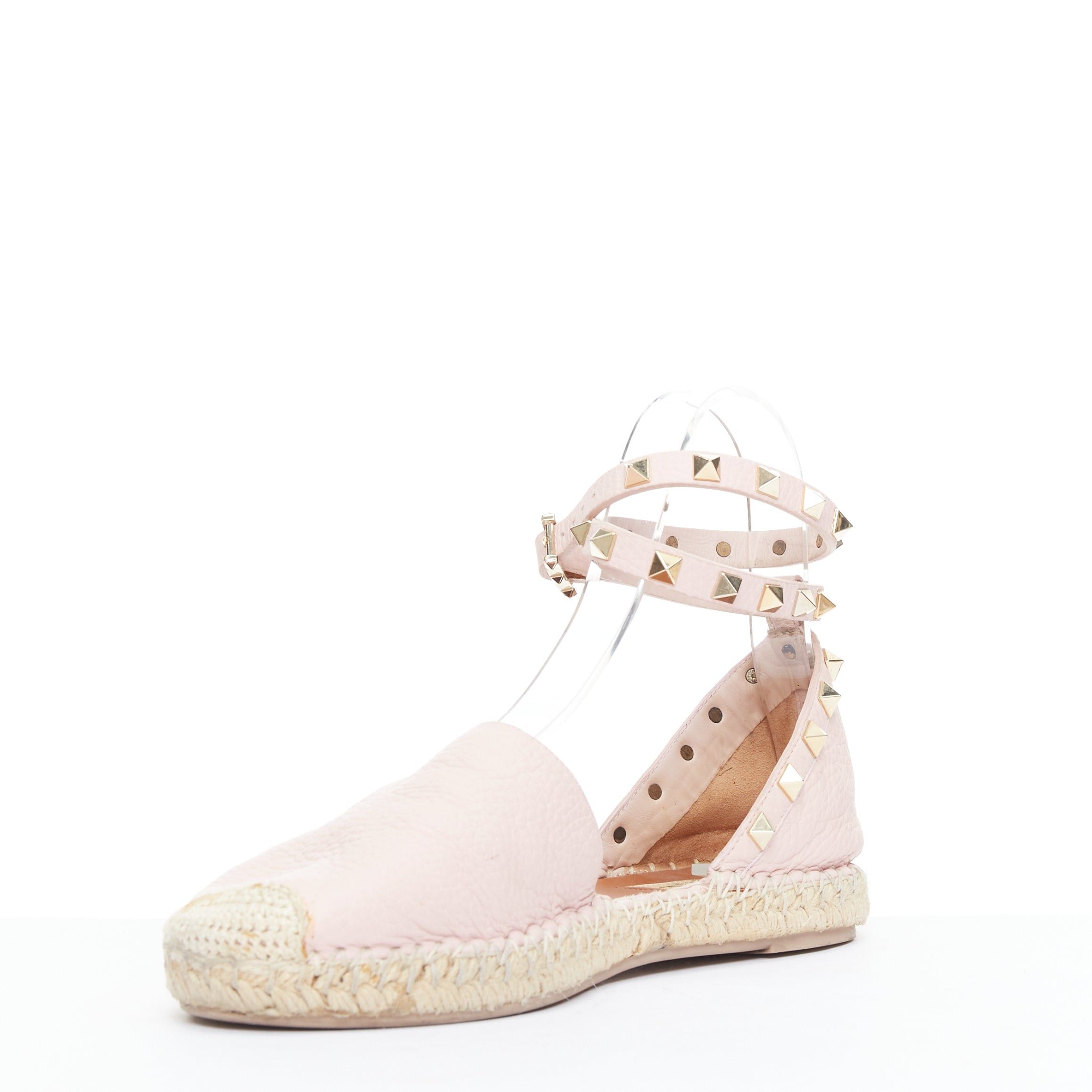 Valentino VALENTINO Rockstud pink leather gold studs espadrille sandals EU37 Size US 7 / IT 37 - 4 Thumbnail