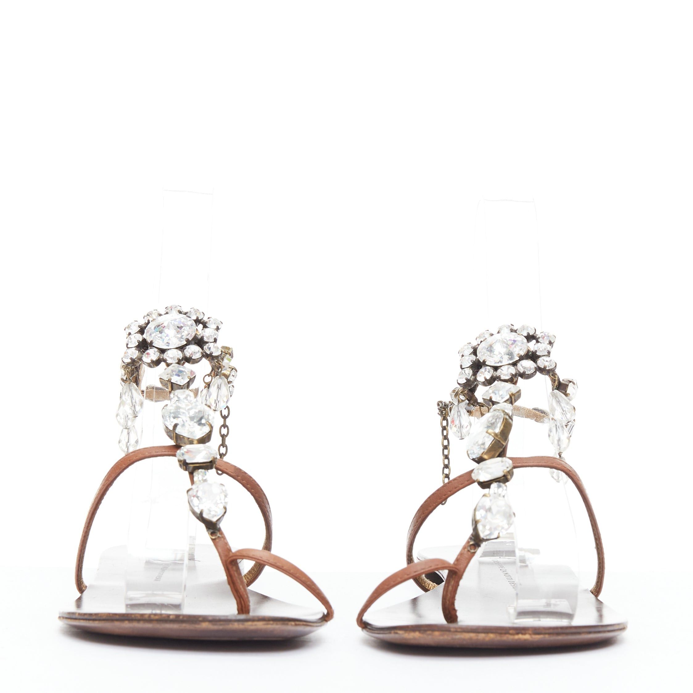 Giuseppe Zanotti GIUSEPPE ZANOTTI silver crystal tstrap charm flat leather sandals EU37 Size US 7 / IT 37 - 3 Thumbnail