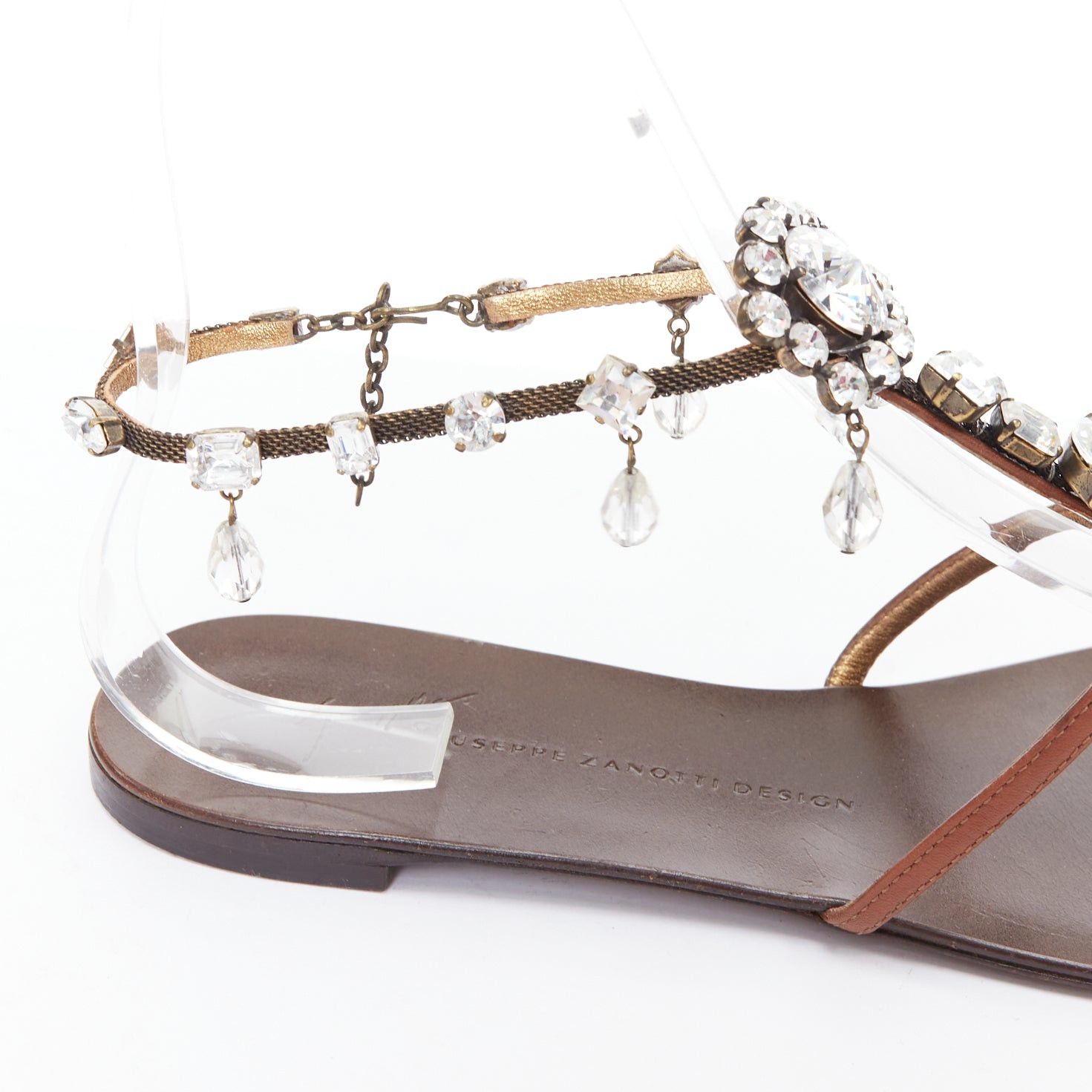 Giuseppe Zanotti GIUSEPPE ZANOTTI silver crystal tstrap charm flat leather sandals EU37 Size US 7 / IT 37 - 7 Thumbnail