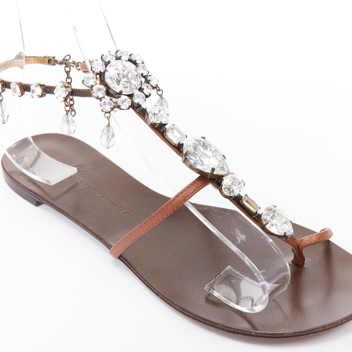 Giuseppe Zanotti GIUSEPPE ZANOTTI silver crystal tstrap charm flat leather sandals EU37 Size US 7 / IT 37 - 6 Thumbnail