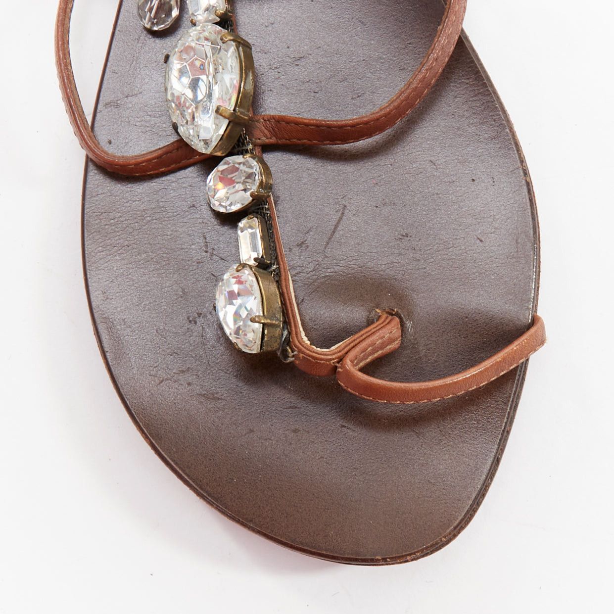 Giuseppe Zanotti GIUSEPPE ZANOTTI silver crystal tstrap charm flat leather sandals EU37 Size US 7 / IT 37 - 9 Thumbnail