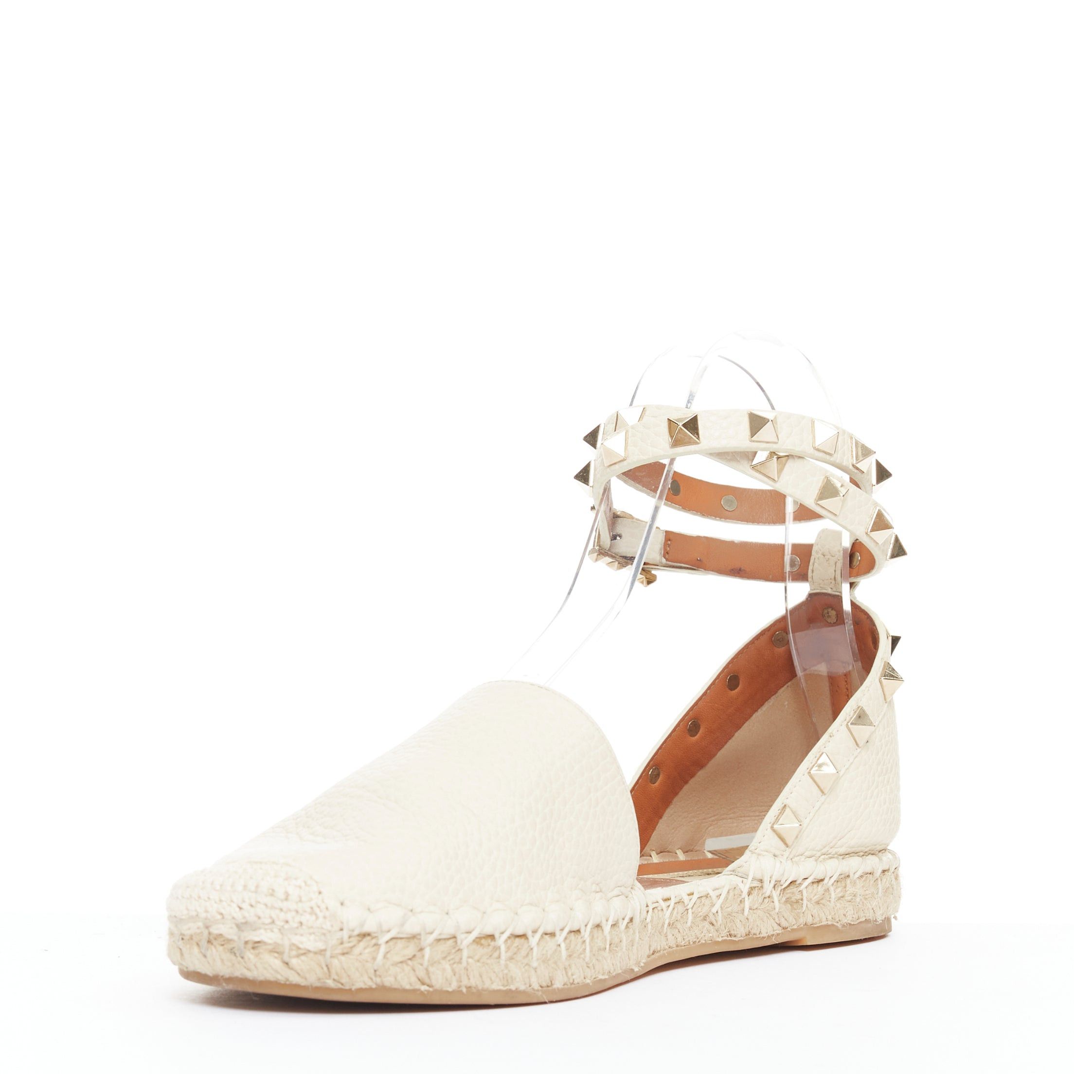 Valentino VALENTINO Rockstud cream leather gold stud double espadrille flats EU37 Size US 7 / IT 37 - 4 Thumbnail