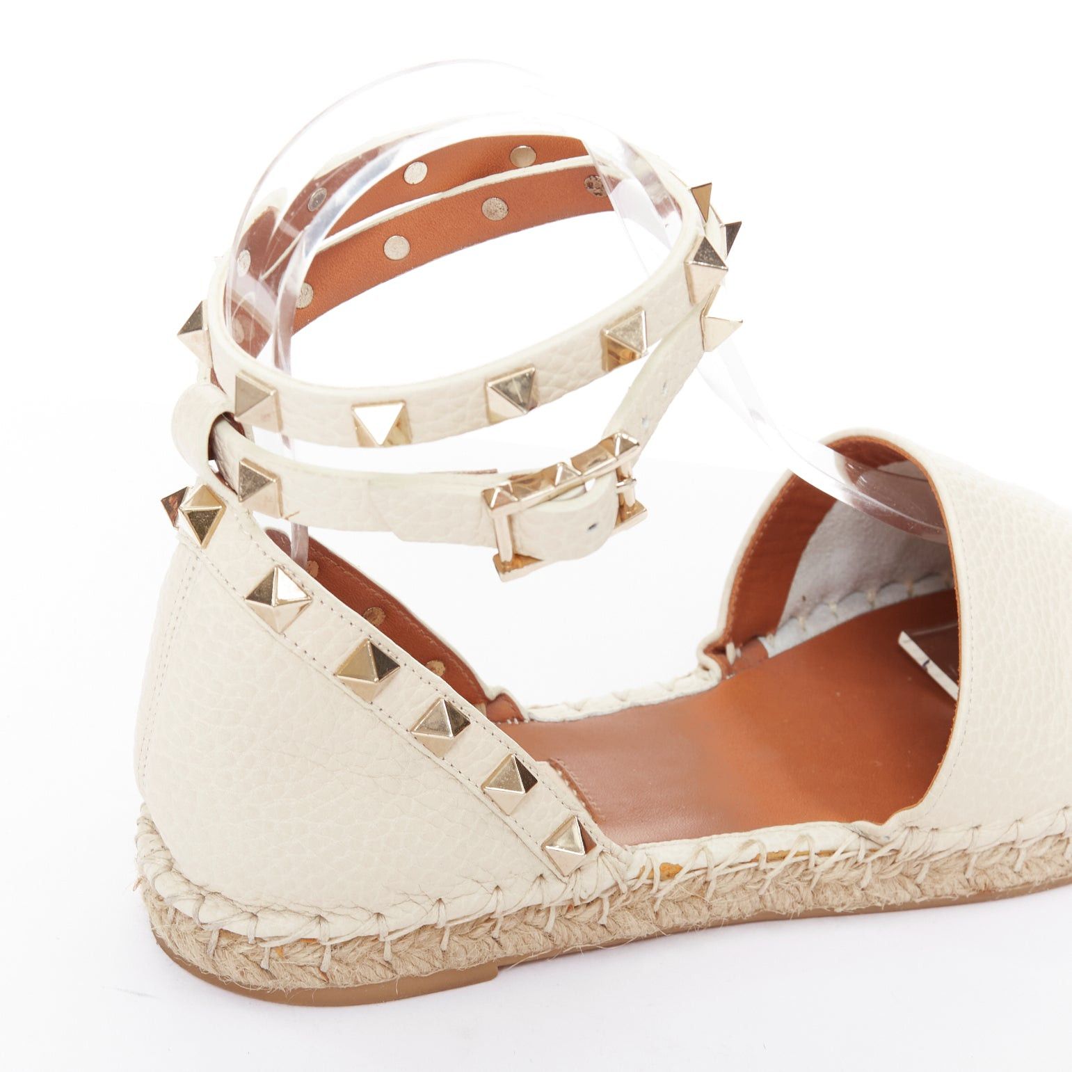 Valentino VALENTINO Rockstud cream leather gold stud double espadrille flats EU37 Size US 7 / IT 37 - 8 Thumbnail