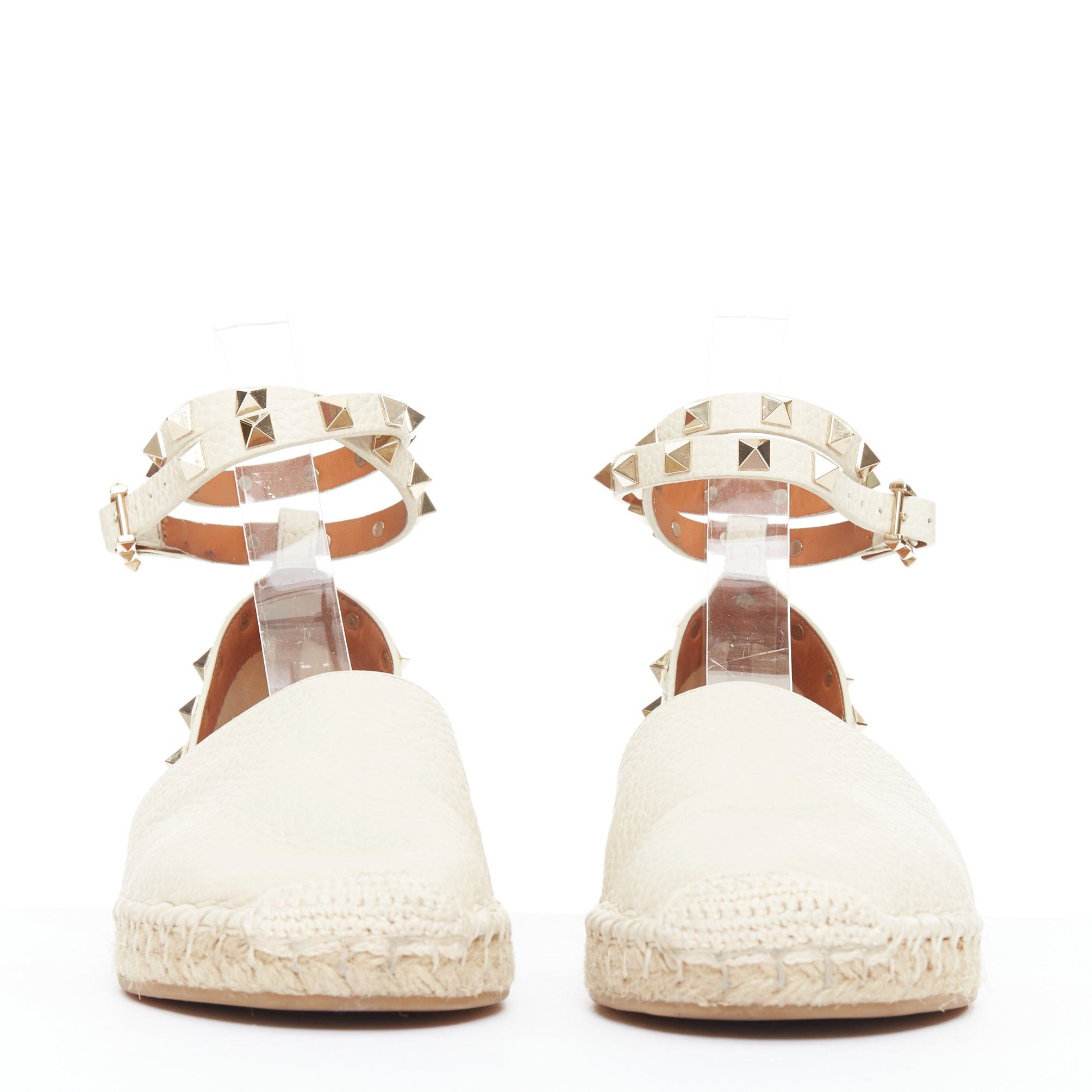 Valentino VALENTINO Rockstud cream leather gold stud double espadrille flats EU37 Size US 7 / IT 37 - 3 Thumbnail