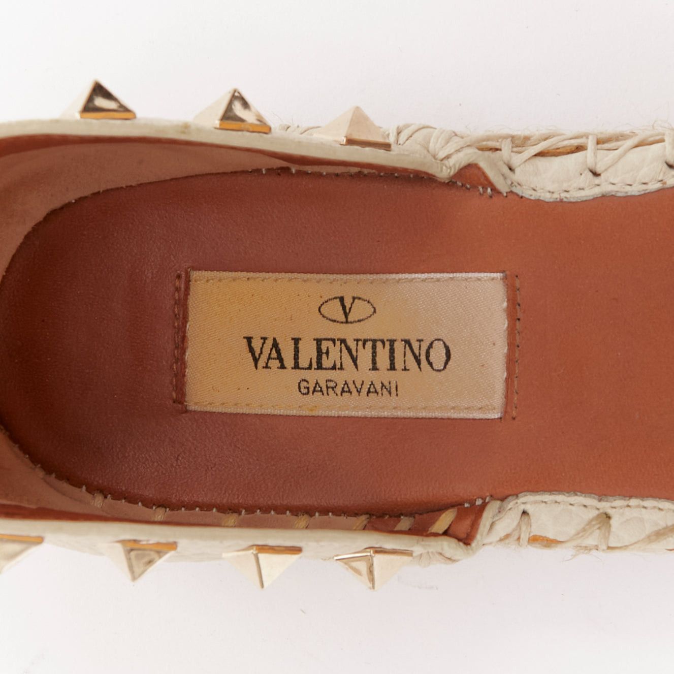 Valentino VALENTINO Rockstud cream leather gold stud double espadrille flats EU37 Size US 7 / IT 37 - 9 Thumbnail