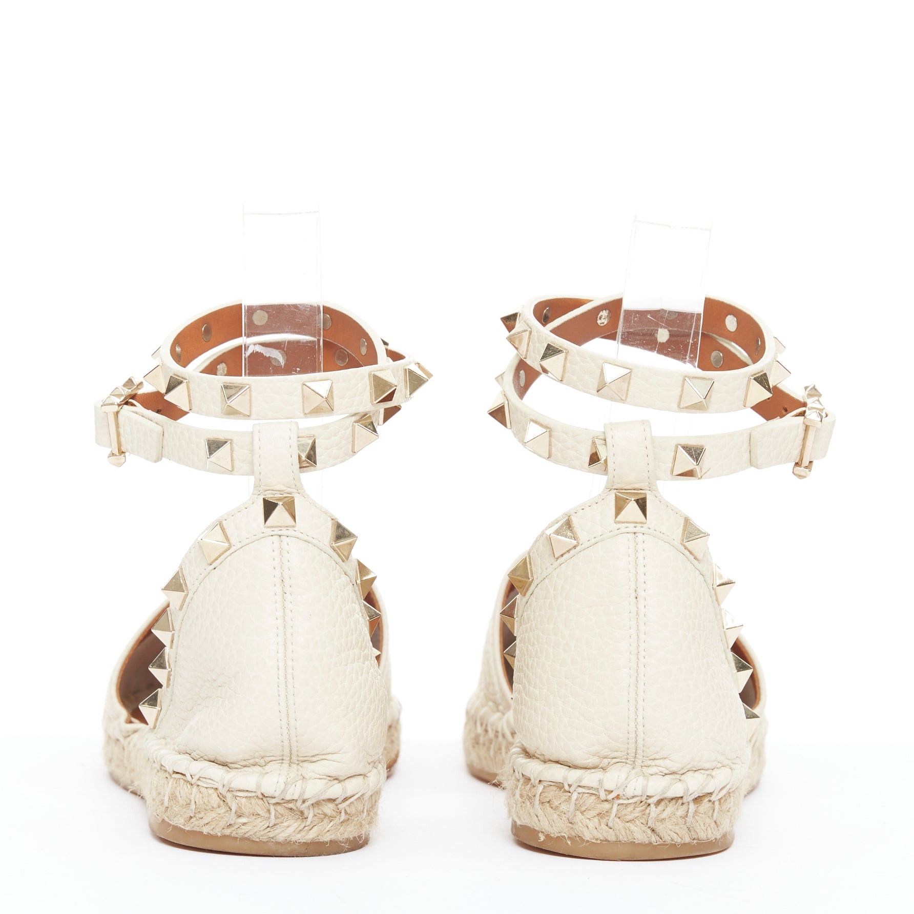 Valentino VALENTINO Rockstud cream leather gold stud double espadrille flats EU37 Size US 7 / IT 37 - 5 Thumbnail