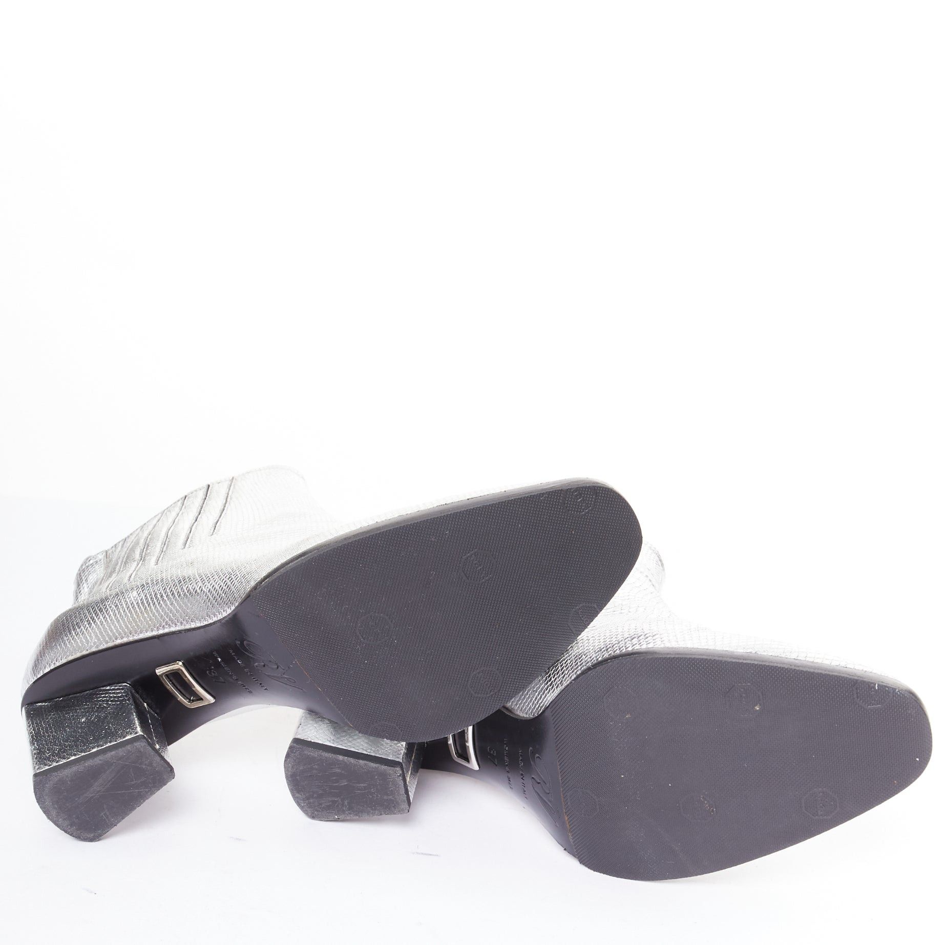 Roger Vivier ROGER VIVIER silver texture leather slanted block heel western booties EU37 Size US 7 / IT 37 - 11 Thumbnail