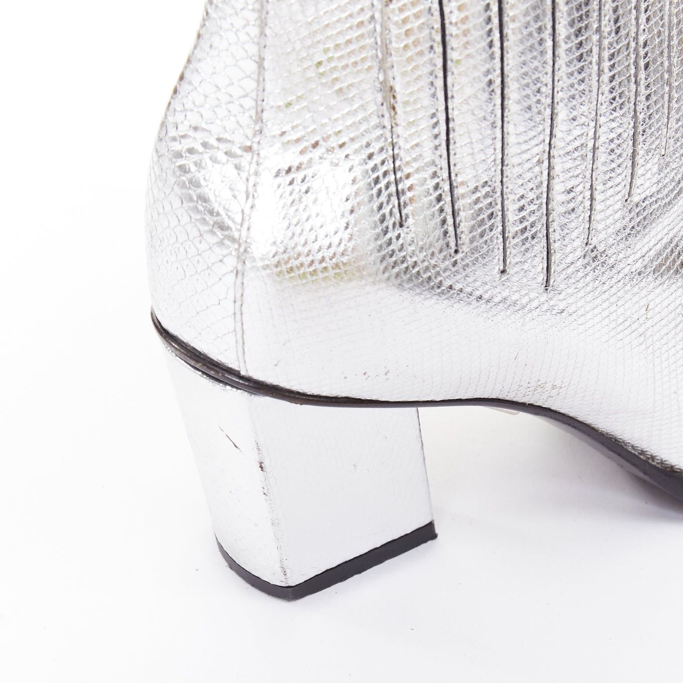 Roger Vivier ROGER VIVIER silver texture leather slanted block heel western booties EU37 Size US 7 / IT 37 - 8 Thumbnail