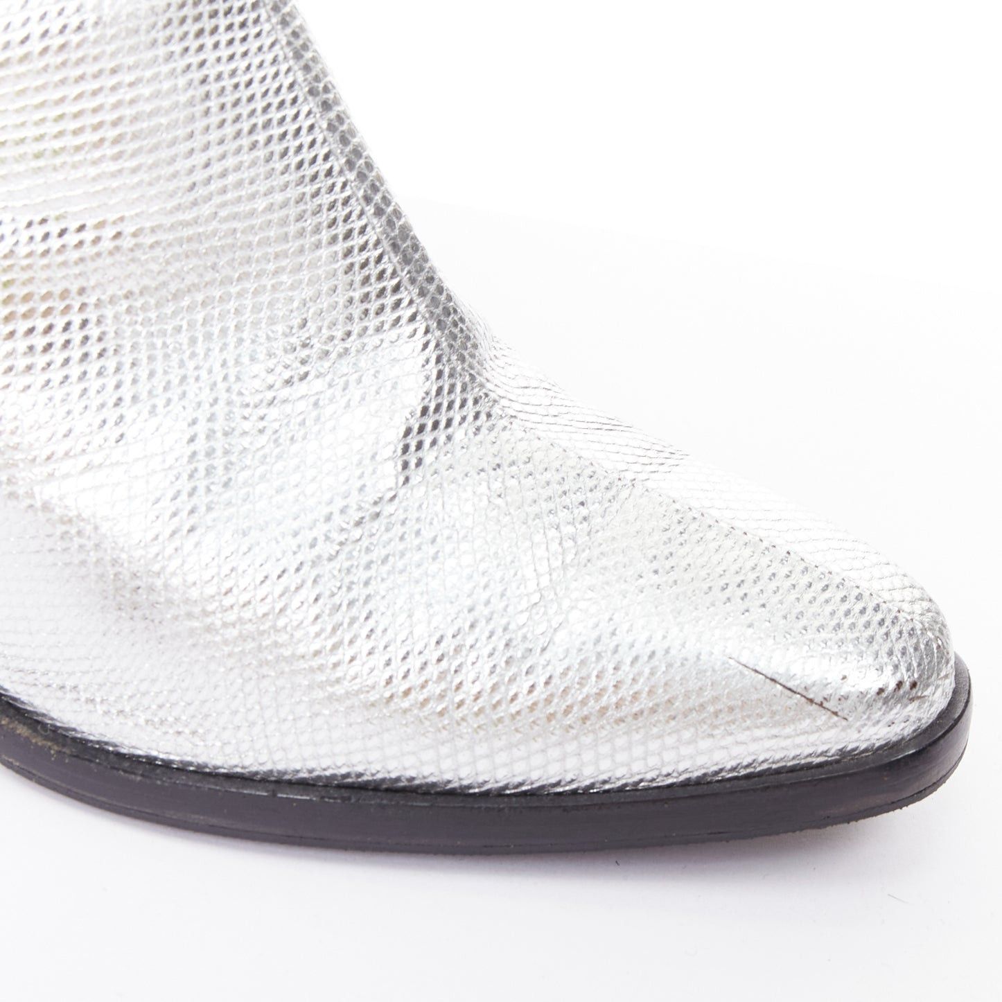 Roger Vivier ROGER VIVIER silver texture leather slanted block heel western booties EU37 Size US 7 / IT 37 - 7 Thumbnail