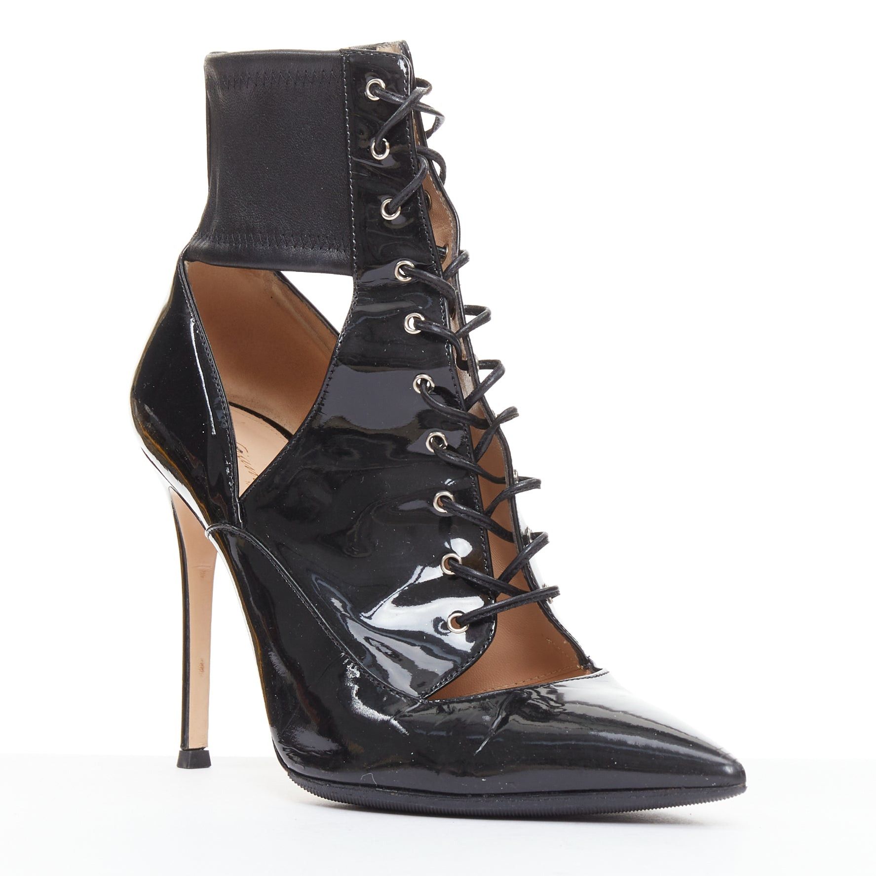 Gianvito Rossi GIANVITO ROSSI black patent cut out corset lace heeled booties EU37.5 Size US 7.5 / IT 37.5 - 2 Thumbnail