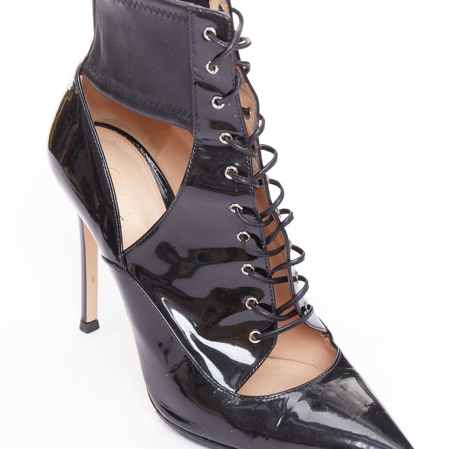 Gianvito Rossi GIANVITO ROSSI black patent cut out corset lace heeled booties EU37.5 Size US 7.5 / IT 37.5 - 7 Thumbnail