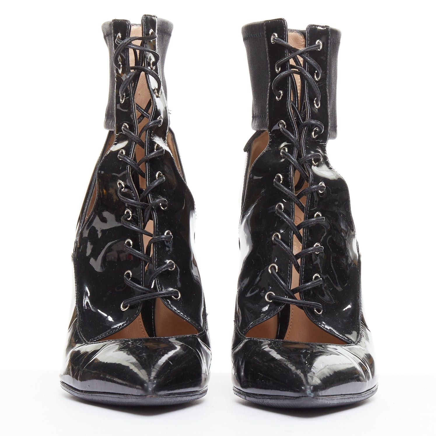 Gianvito Rossi GIANVITO ROSSI black patent cut out corset lace heeled booties EU37.5 Size US 7.5 / IT 37.5 - 3 Thumbnail