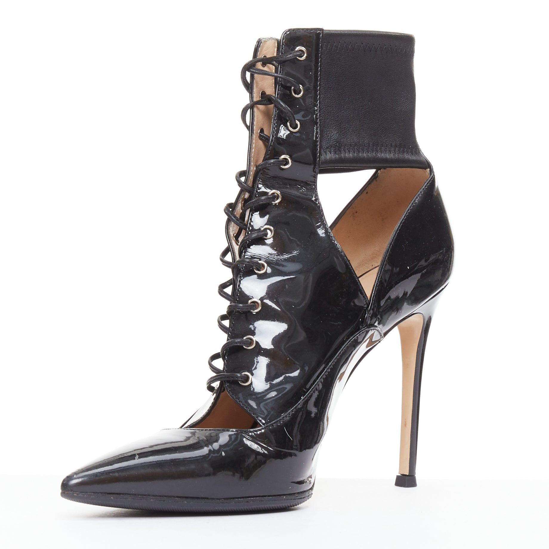 Gianvito Rossi GIANVITO ROSSI black patent cut out corset lace heeled booties EU37.5 Size US 7.5 / IT 37.5 - 4 Thumbnail