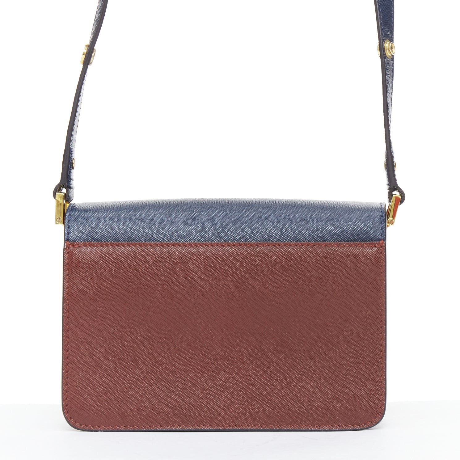 Marni MARNI Trunk navy burgundy textured leather clasp crossbody bag Size ONE SIZE - 5 Thumbnail