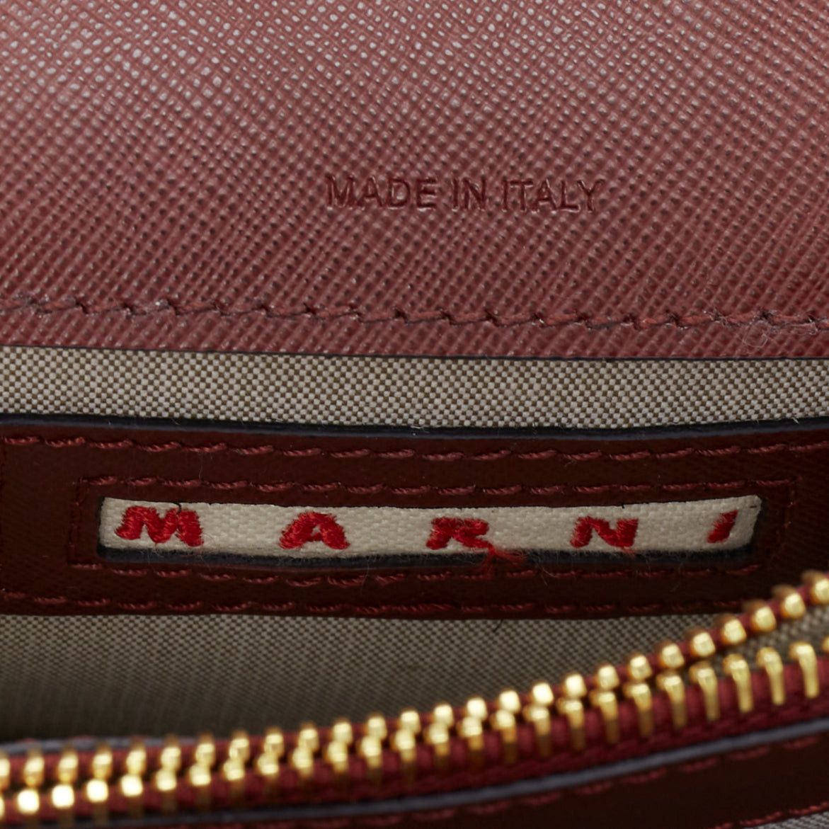 Marni MARNI Trunk navy burgundy textured leather clasp crossbody bag Size ONE SIZE - 10 Thumbnail