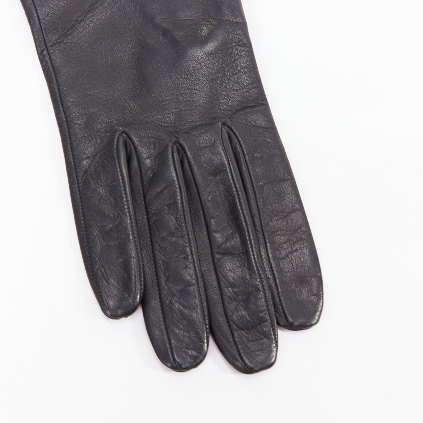 Louis Vuitton LOUIS VUITTON black leather gold silver trapeze stud short gloves Size ONE SIZE - 4 Thumbnail