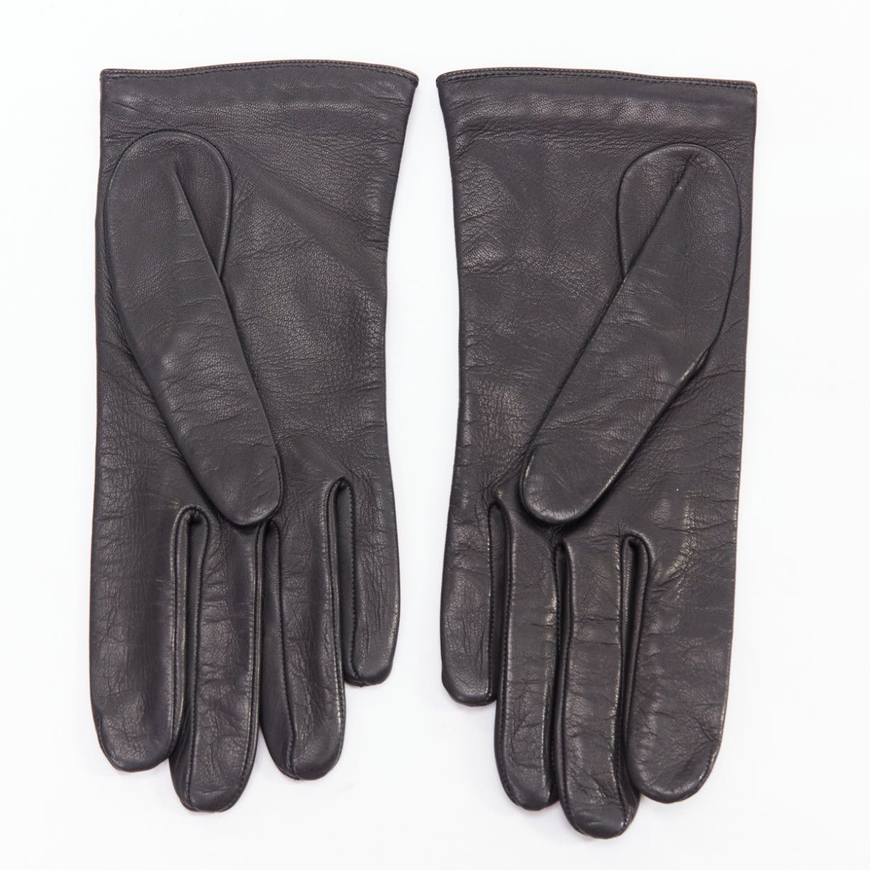 Louis Vuitton LOUIS VUITTON black leather gold silver trapeze stud short gloves Size ONE SIZE - 2 Thumbnail