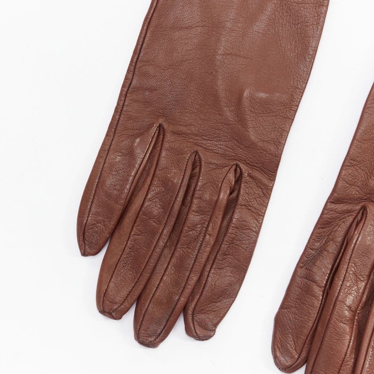 Gucci rare GUCCI Tom Ford Runway Vintage tan brown gold studs leather opera gloves Sz7.5 Size ONE SIZE - 3 Thumbnail