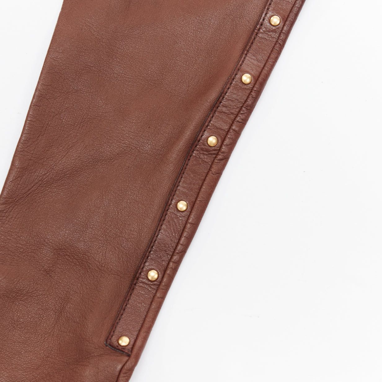 Gucci rare GUCCI Tom Ford Runway Vintage tan brown gold studs leather opera gloves Sz7.5 Size ONE SIZE - 4 Thumbnail