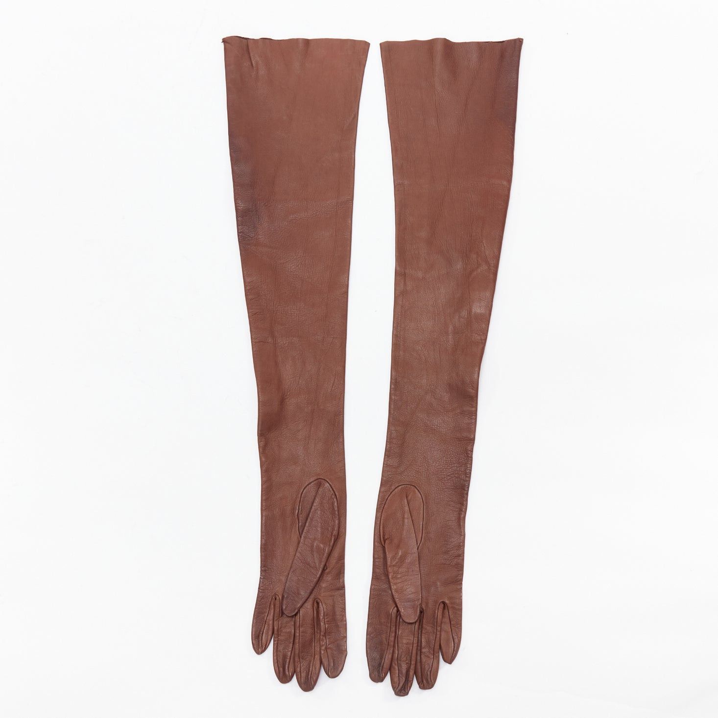 Gucci rare GUCCI Tom Ford Runway Vintage tan brown gold studs leather opera gloves Sz7.5 Size ONE SIZE - 2 Thumbnail
