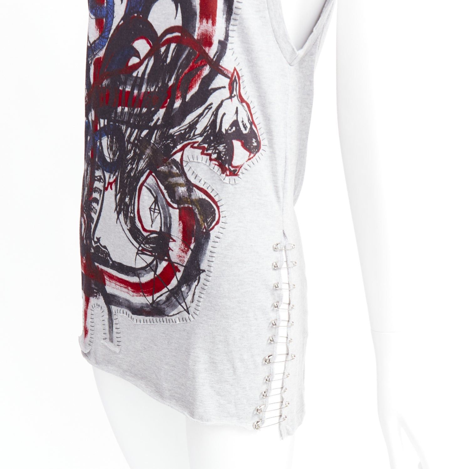 Balmain BALMAIN 2011 Christophe Decarnin Punk Graffiti silver pin ripped tank top FR38 M Size M / US 6-8 / IT 42-44 - 2 Thumbnail