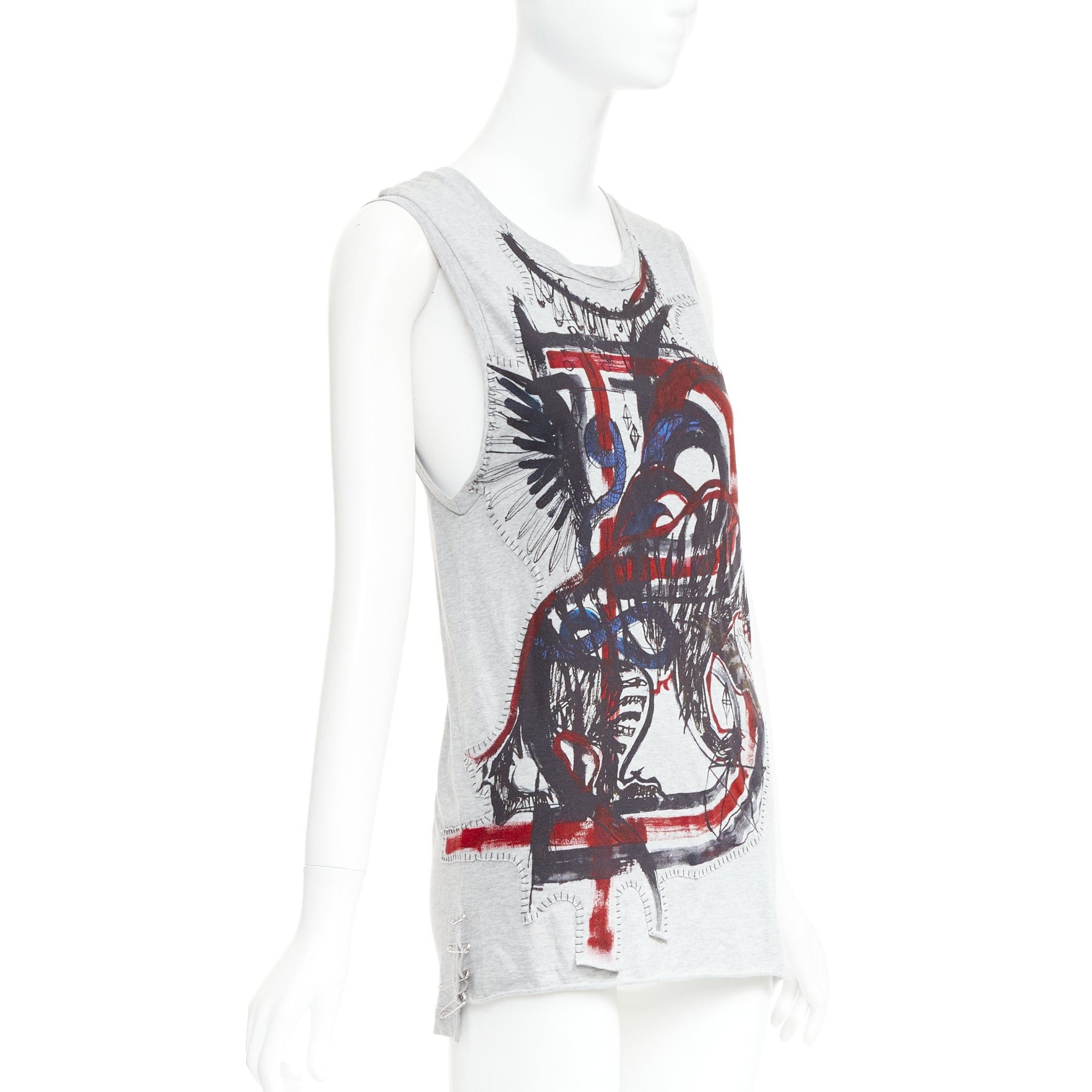 Balmain BALMAIN 2011 Christophe Decarnin Punk Graffiti silver pin ripped tank top FR38 M Size M / US 6-8 / IT 42-44 - 3 Thumbnail