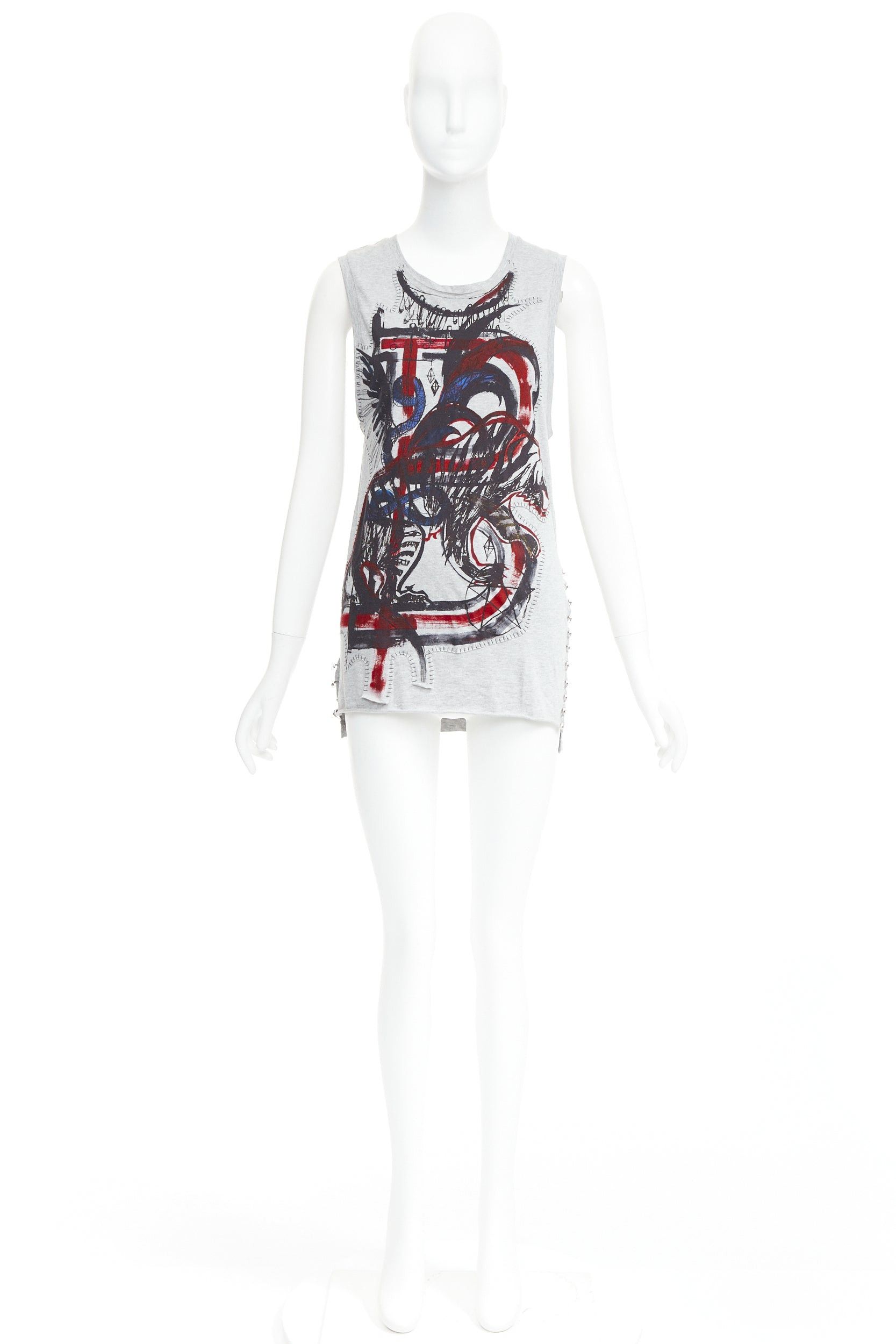 Balmain BALMAIN 2011 Christophe Decarnin Punk Graffiti silver pin ripped tank top FR38 M Size M / US 6-8 / IT 42-44 - 9 Thumbnail