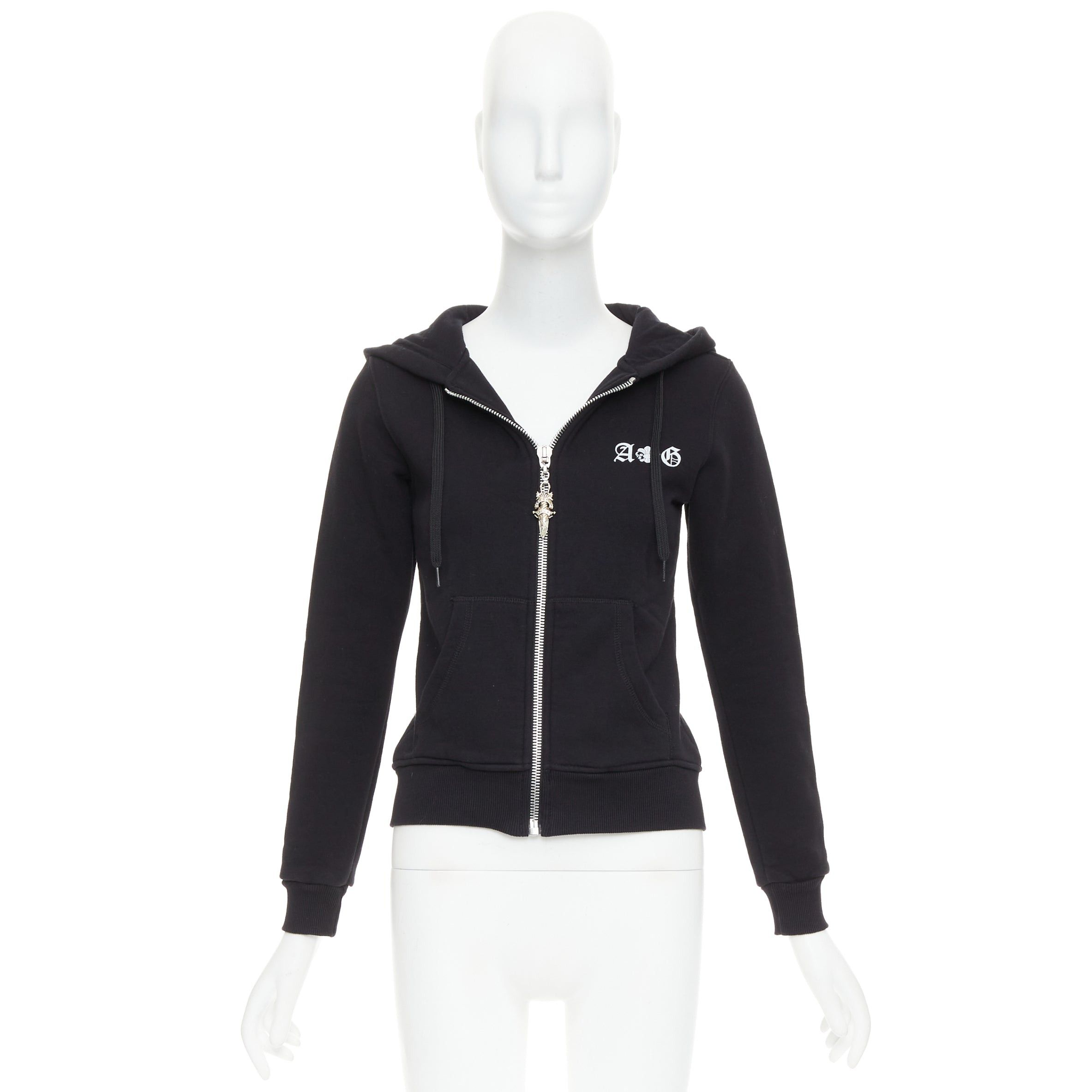 A&G Rock A&G Rock n Roll Couture Amal Guessou black 925 sterling silver dagger zip crop hoodie S Size S / US 4 / IT 40 - 10 Thumbnail