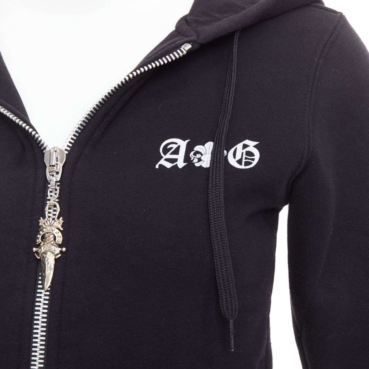 A&G Rock A&G Rock n Roll Couture Amal Guessou black 925 sterling silver dagger zip crop hoodie S Size S / US 4 / IT 40 - 2 Thumbnail