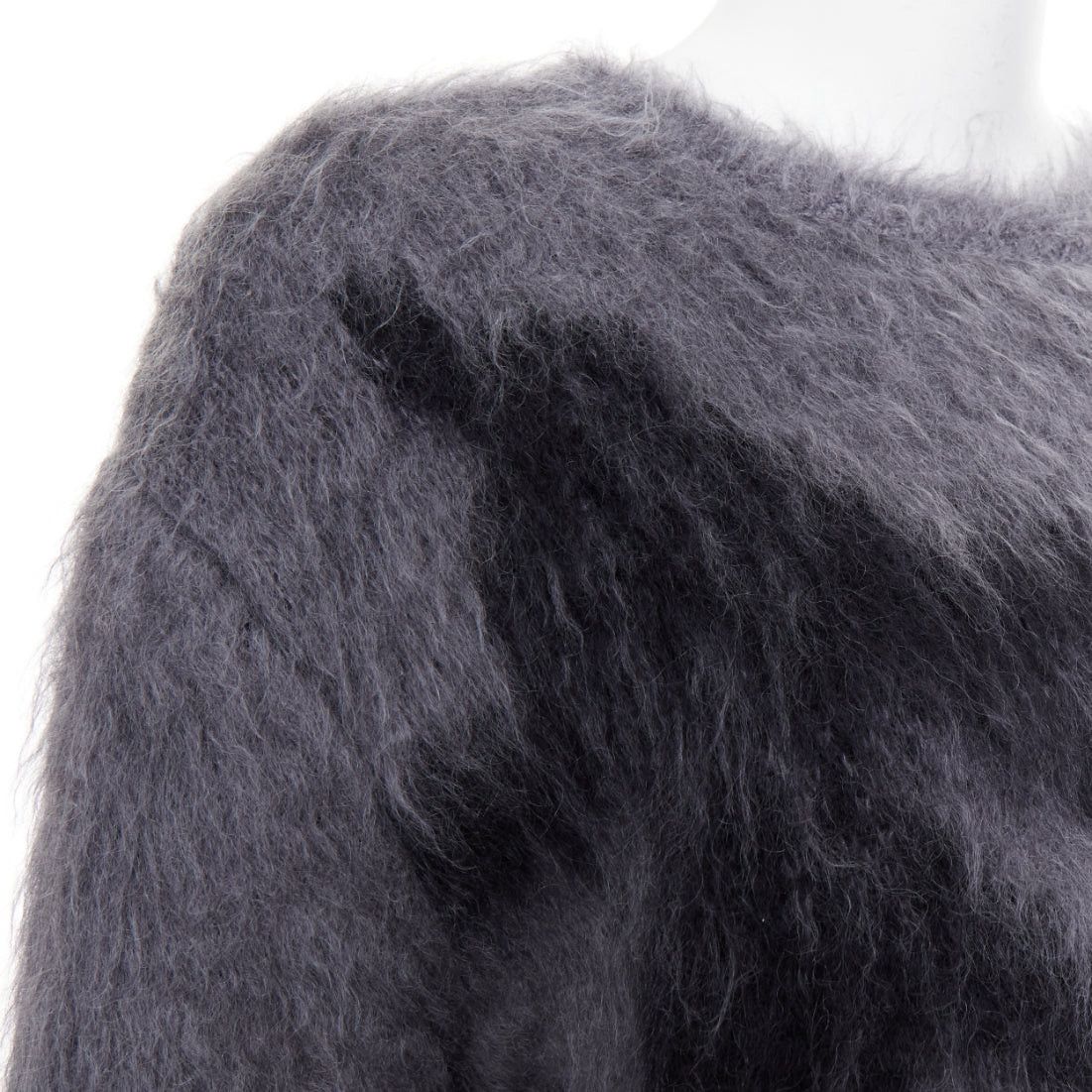 Dior CHRISTIAN DIOR grey mohair silk black graphic fluffy long sleeve sweater FR36 S Size S / US 4 / IT 40 - 2 Thumbnail