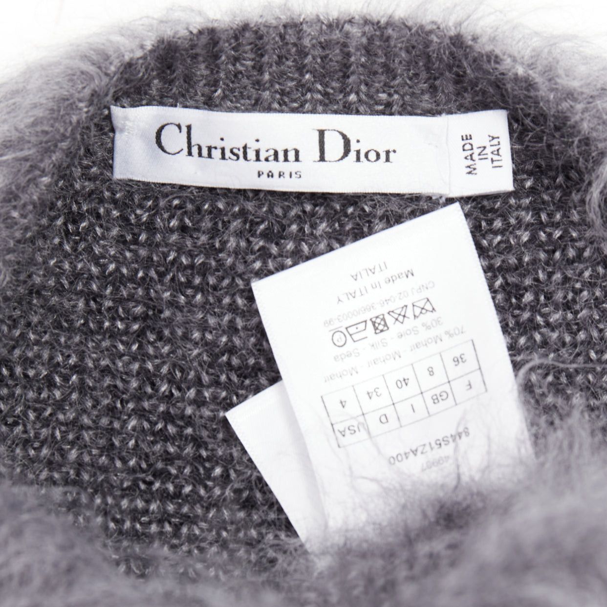 Dior CHRISTIAN DIOR grey mohair silk black graphic fluffy long sleeve sweater FR36 S Size S / US 4 / IT 40 - 8 Thumbnail