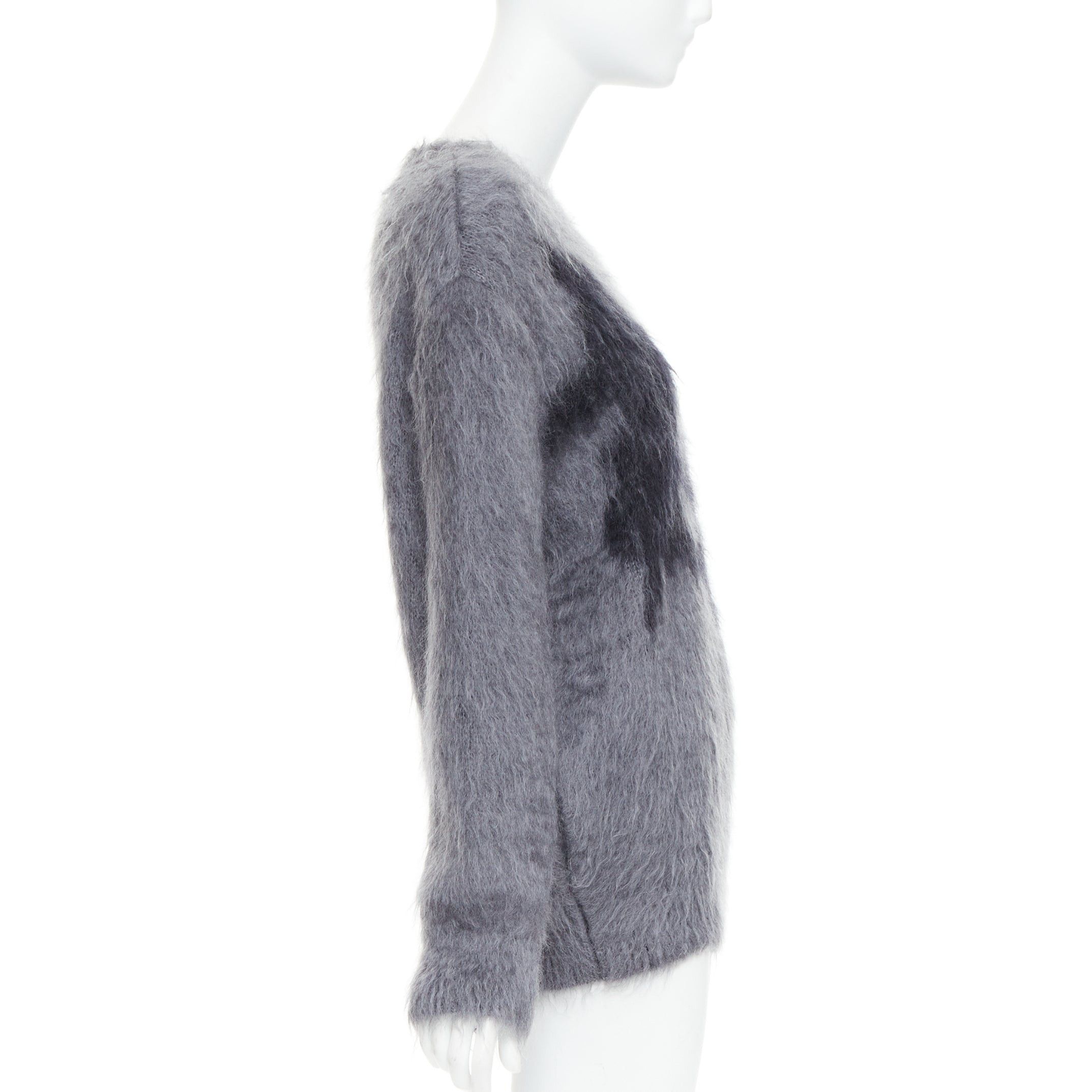 Dior CHRISTIAN DIOR grey mohair silk black graphic fluffy long sleeve sweater FR36 S Size S / US 4 / IT 40 - 4 Thumbnail