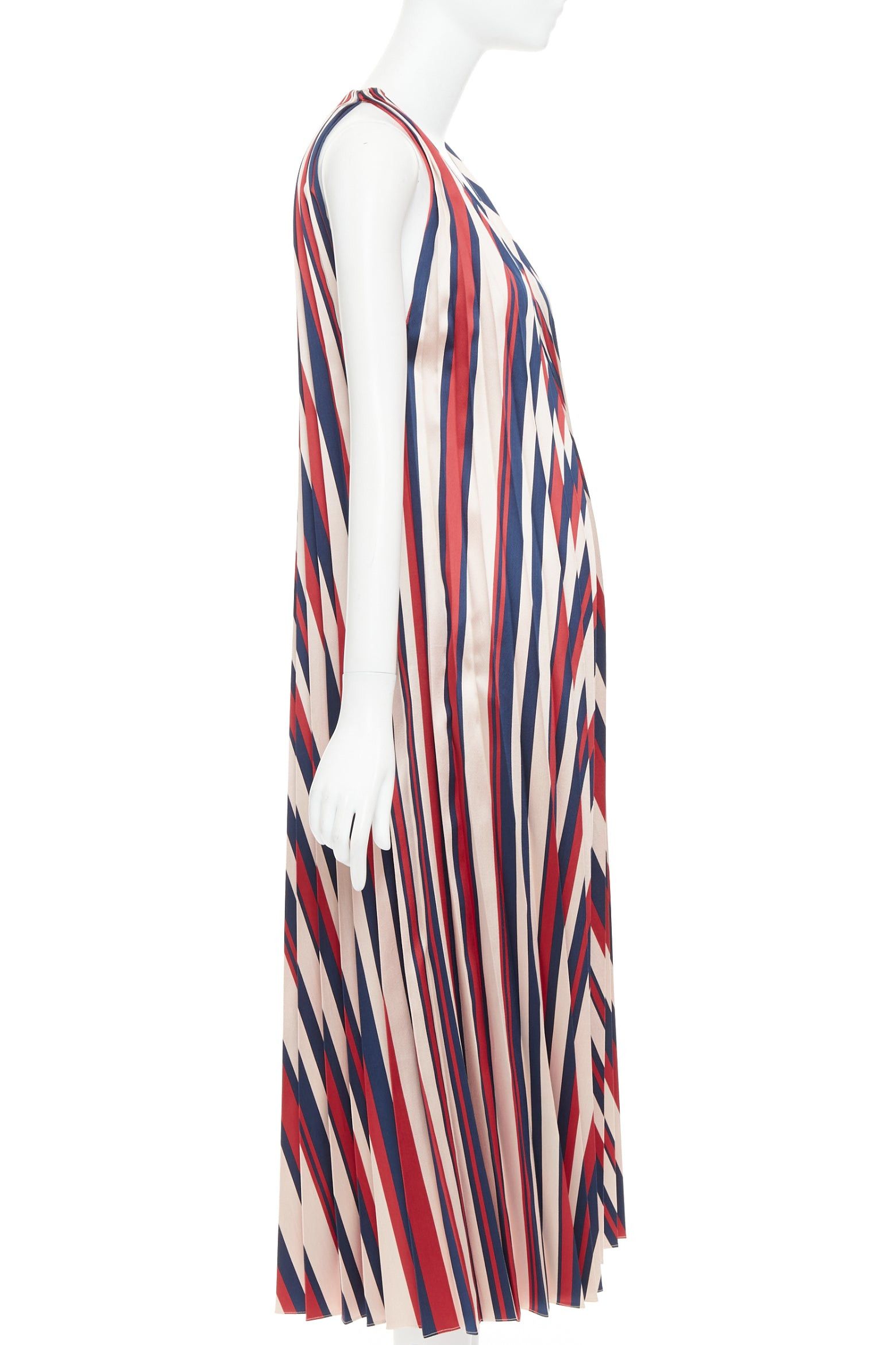 Other TOME beige red navy chevron print pleated V neck black trim midi dress S Size S / US 4 / IT 40 - 4 Thumbnail