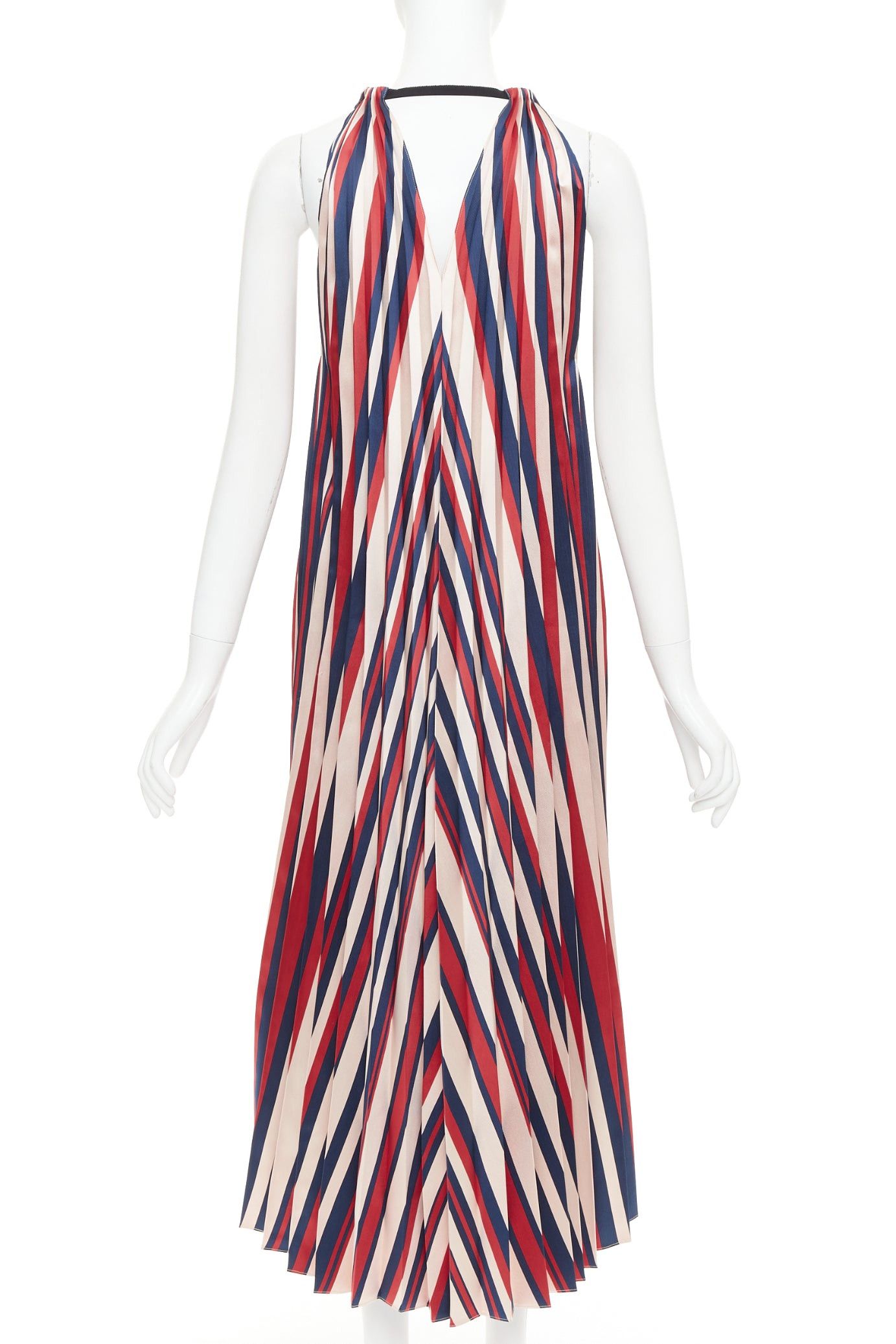 Other TOME beige red navy chevron print pleated V neck black trim midi dress S Size S / US 4 / IT 40 - 5 Thumbnail
