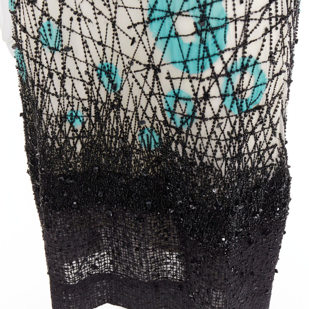 Carolina Herrera CAROLINA HERRERA teal green cream black silk fully beaded crystal dress US2 S Size S / US 4 / IT 40 - 7 Thumbnail