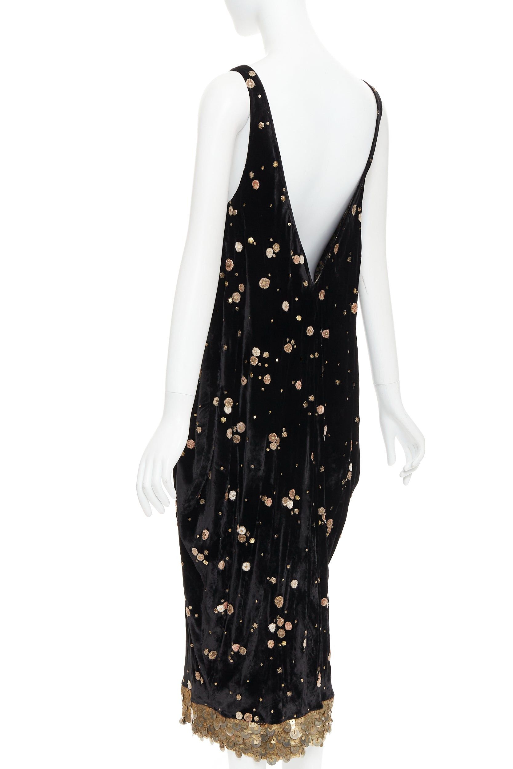 Other SABYASACHI black velvet gold floral applique sequins drape V neck dress S Size S / US 4 / IT 40 - 6 Thumbnail