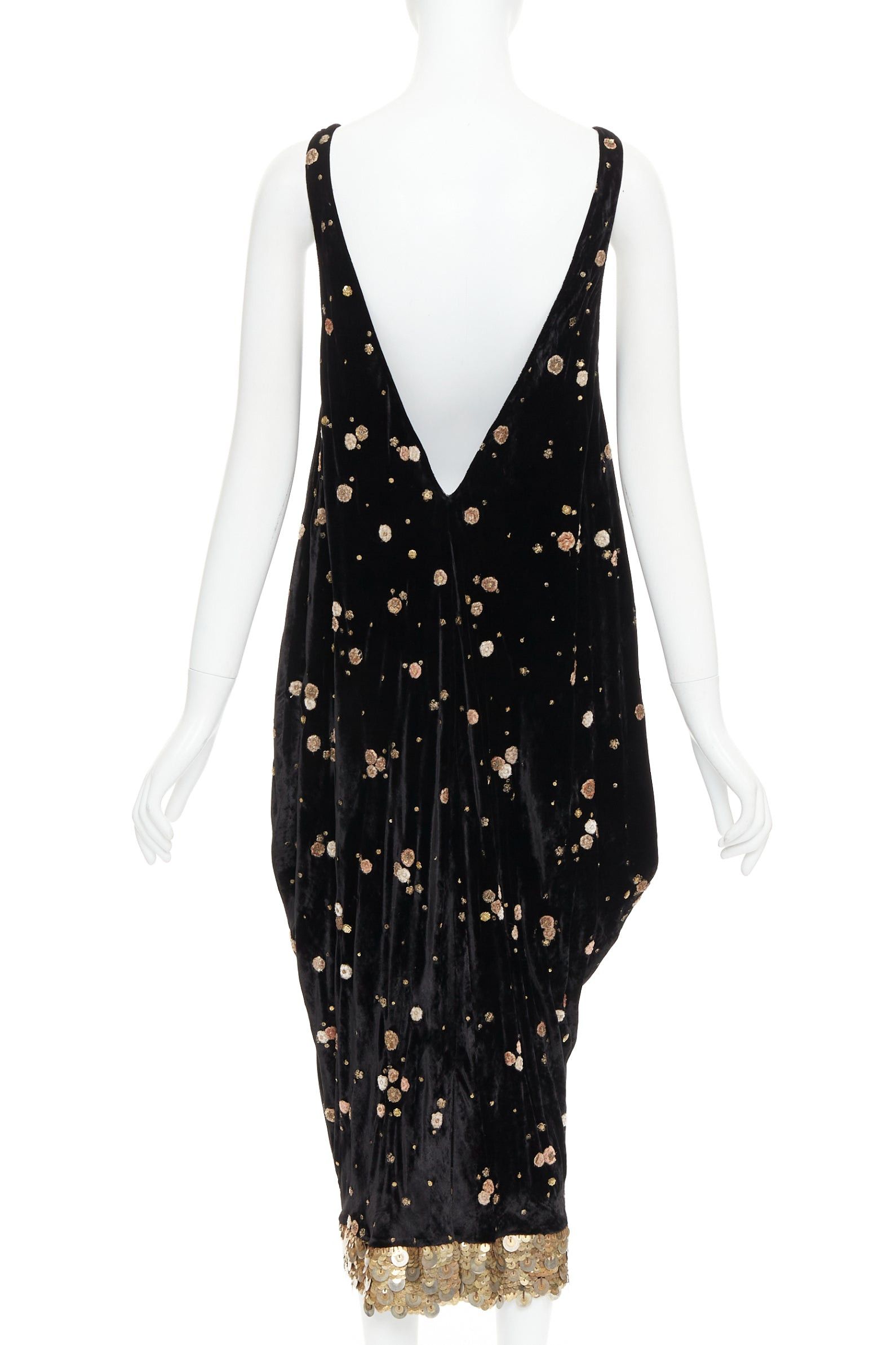 Other SABYASACHI black velvet gold floral applique sequins drape V neck dress S Size S / US 4 / IT 40 - 5 Thumbnail