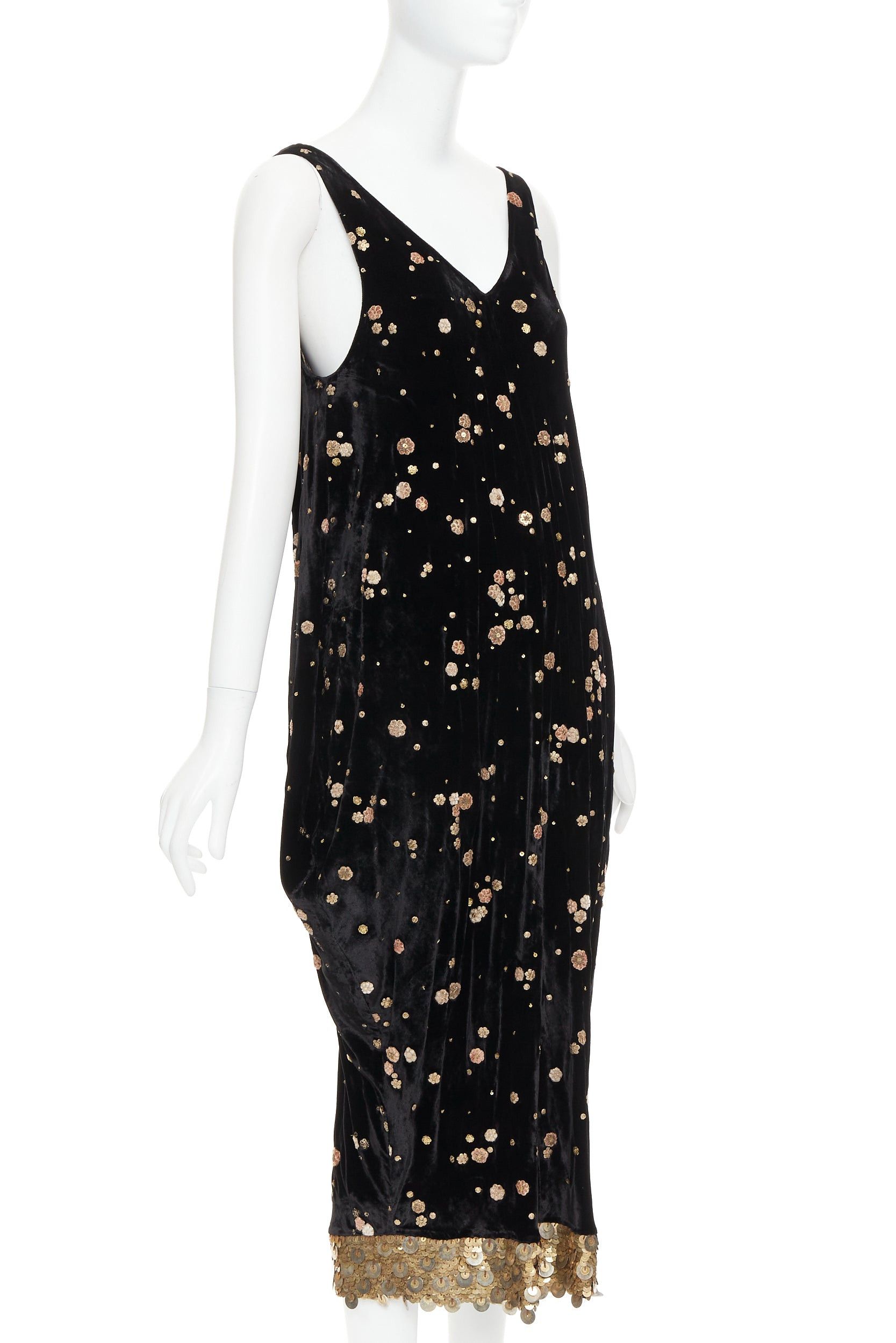 Other SABYASACHI black velvet gold floral applique sequins drape V neck dress S Size S / US 4 / IT 40 - 3 Thumbnail