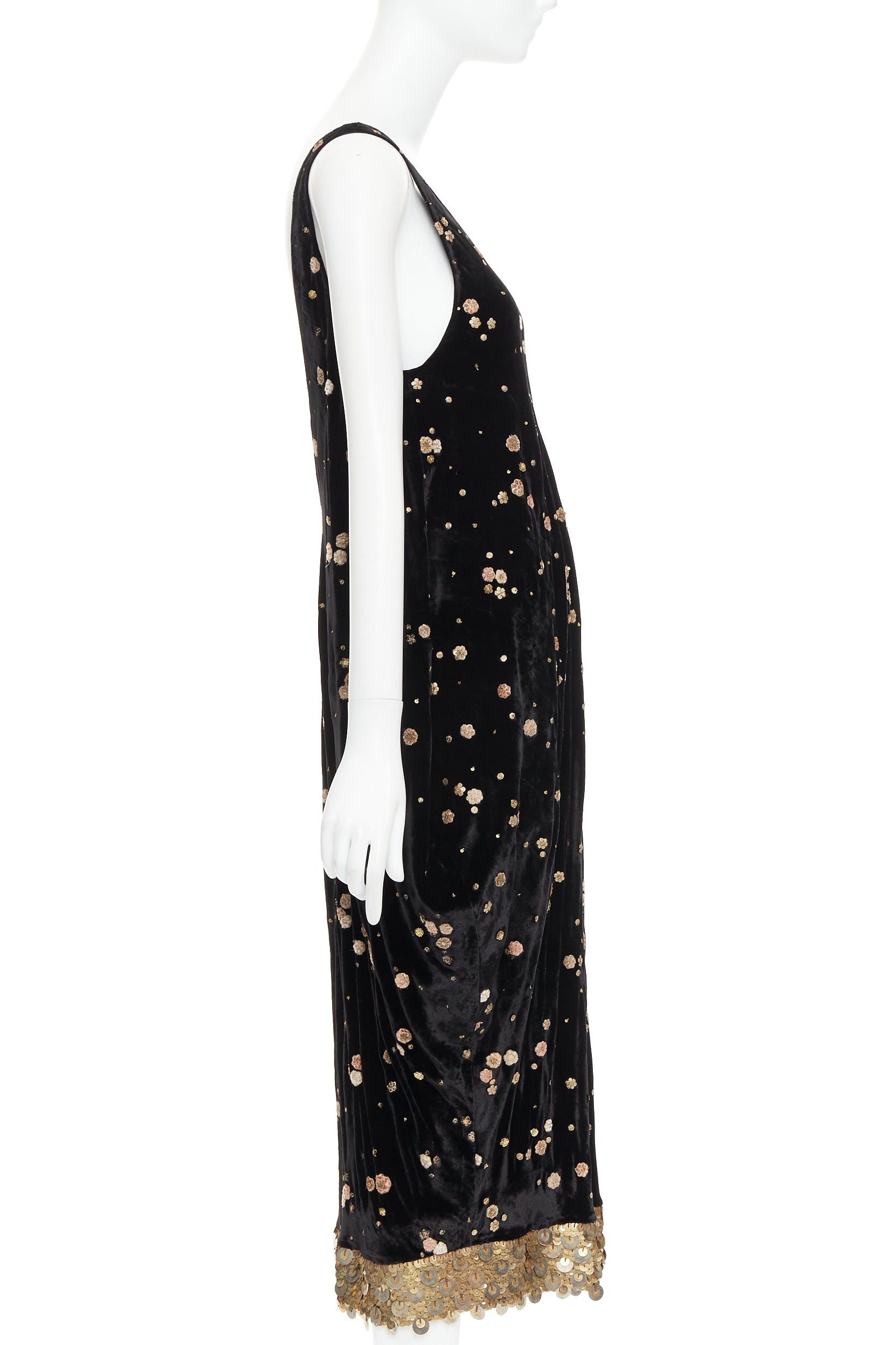 Other SABYASACHI black velvet gold floral applique sequins drape V neck dress S Size S / US 4 / IT 40 - 4 Thumbnail
