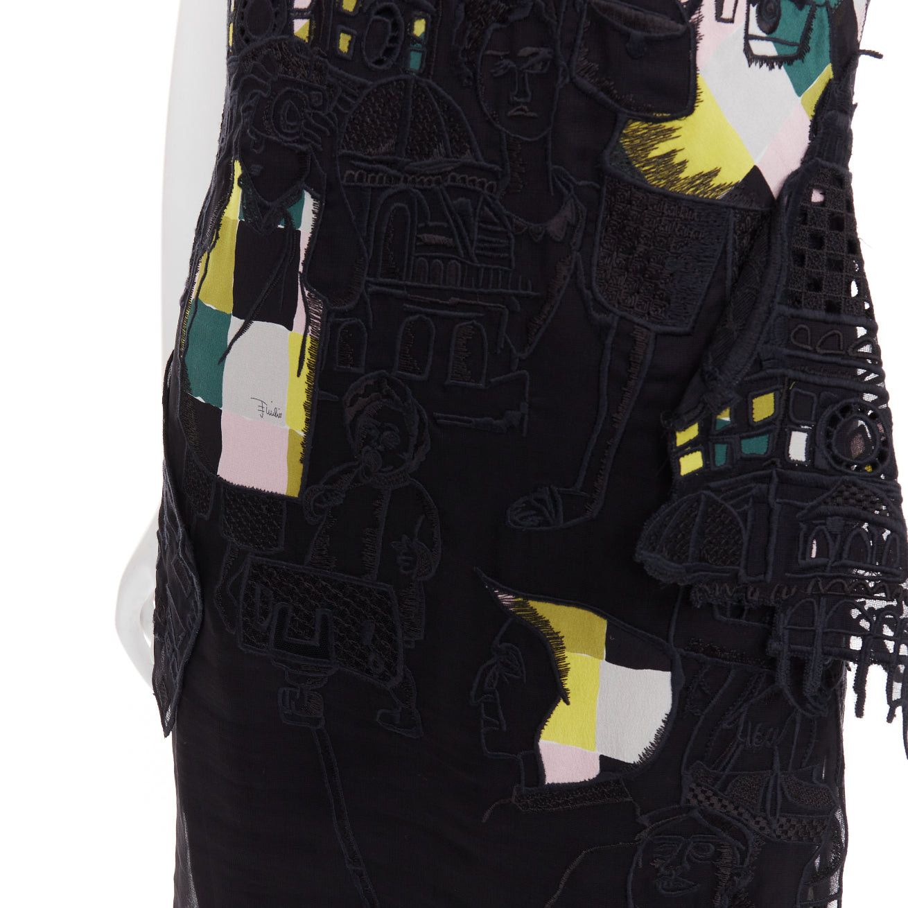 Emilio Pucci EMILIO PUCCI black sheer people embroidered colorful inserts sheer dress IT40 S Size S / US 4 / IT 40 - 7 Thumbnail
